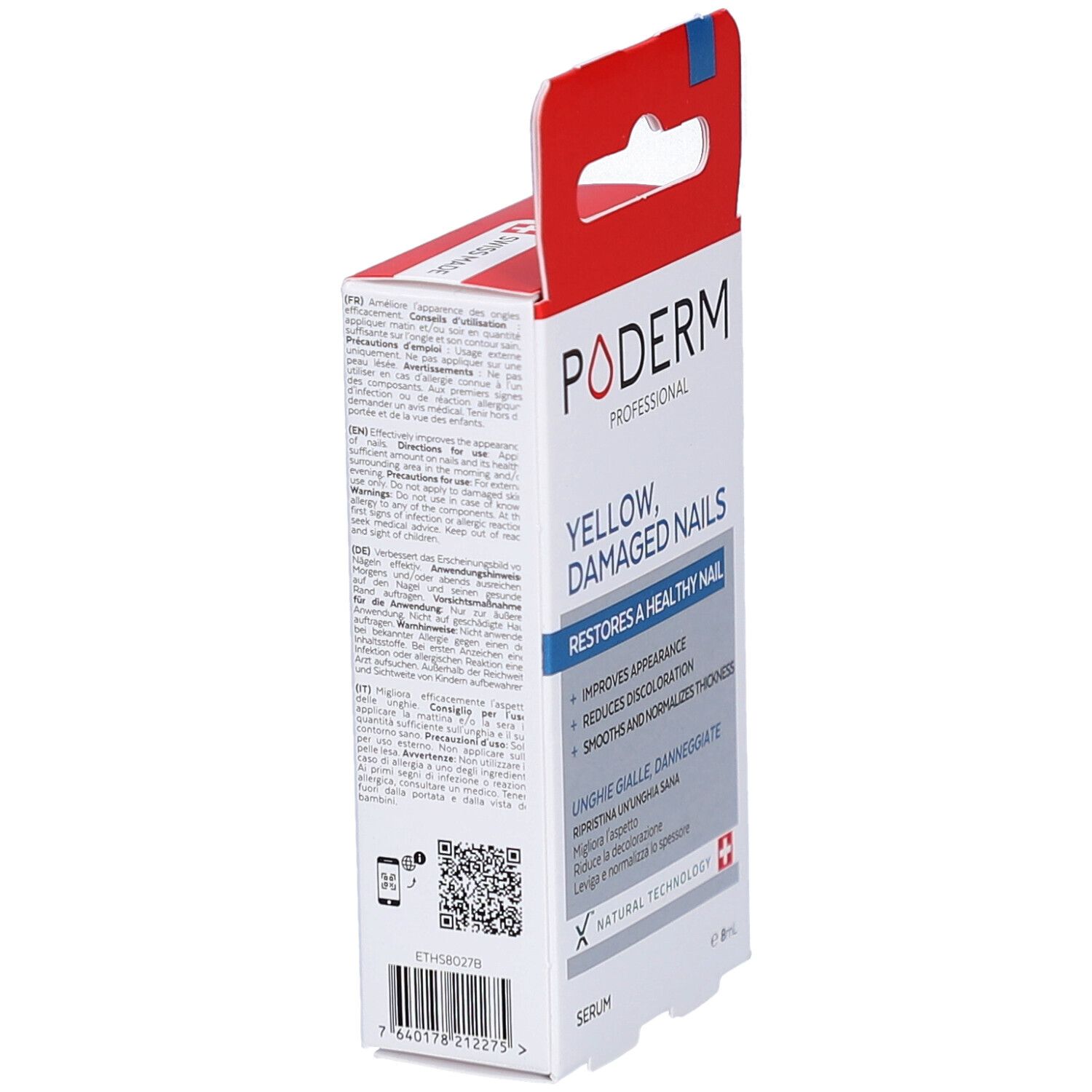 Verpackung von PODERM PROFESSIONAL. Text und QR-Code auf der Rückseite. Schweizer Kreuz.