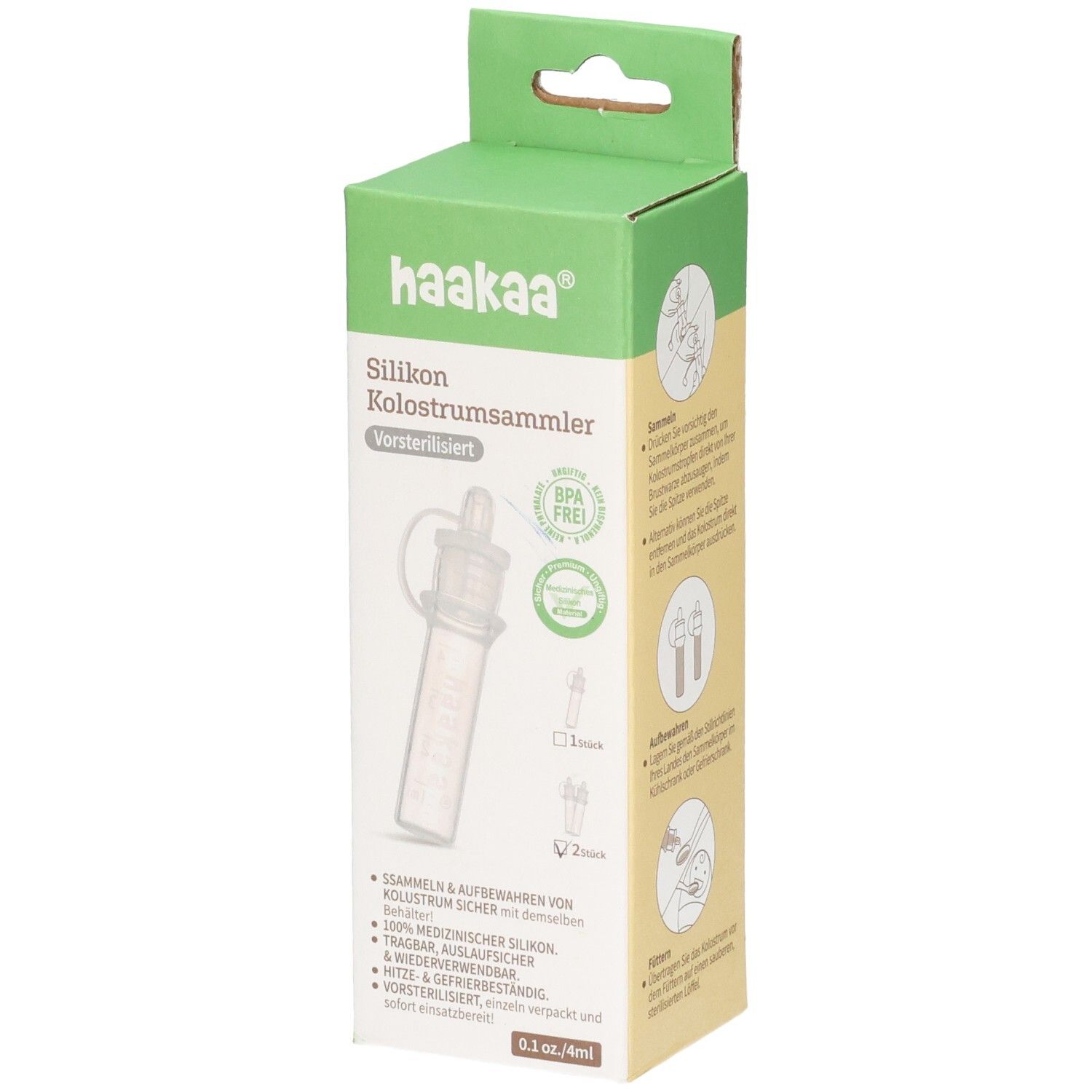 Haakaa Silikon Kolostrum Sammler, vorsterilisiert, 4ml. BPA-frei.