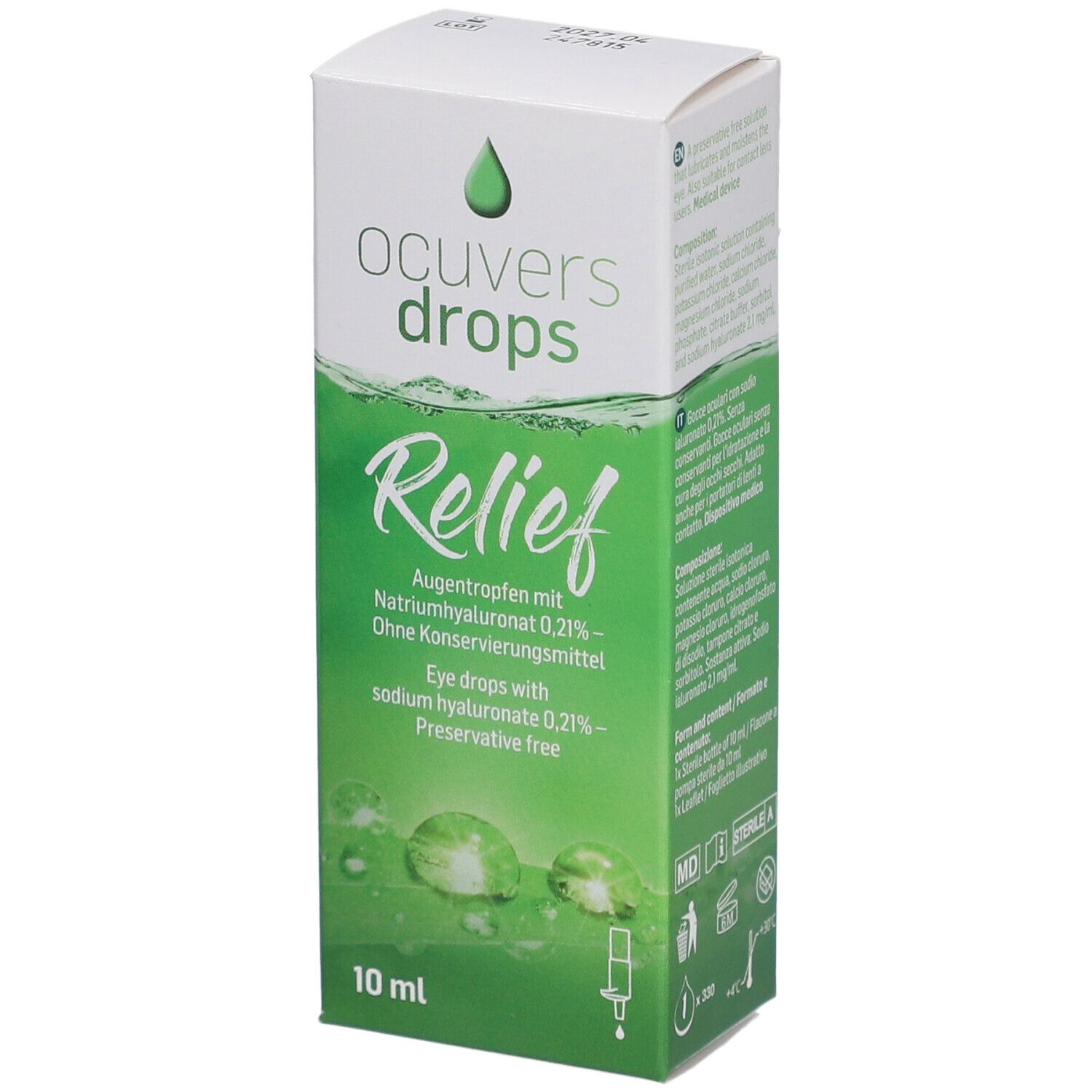 Ocuvers Drops Relief Gouttes pour les yeux avec hyaluronate de sodium