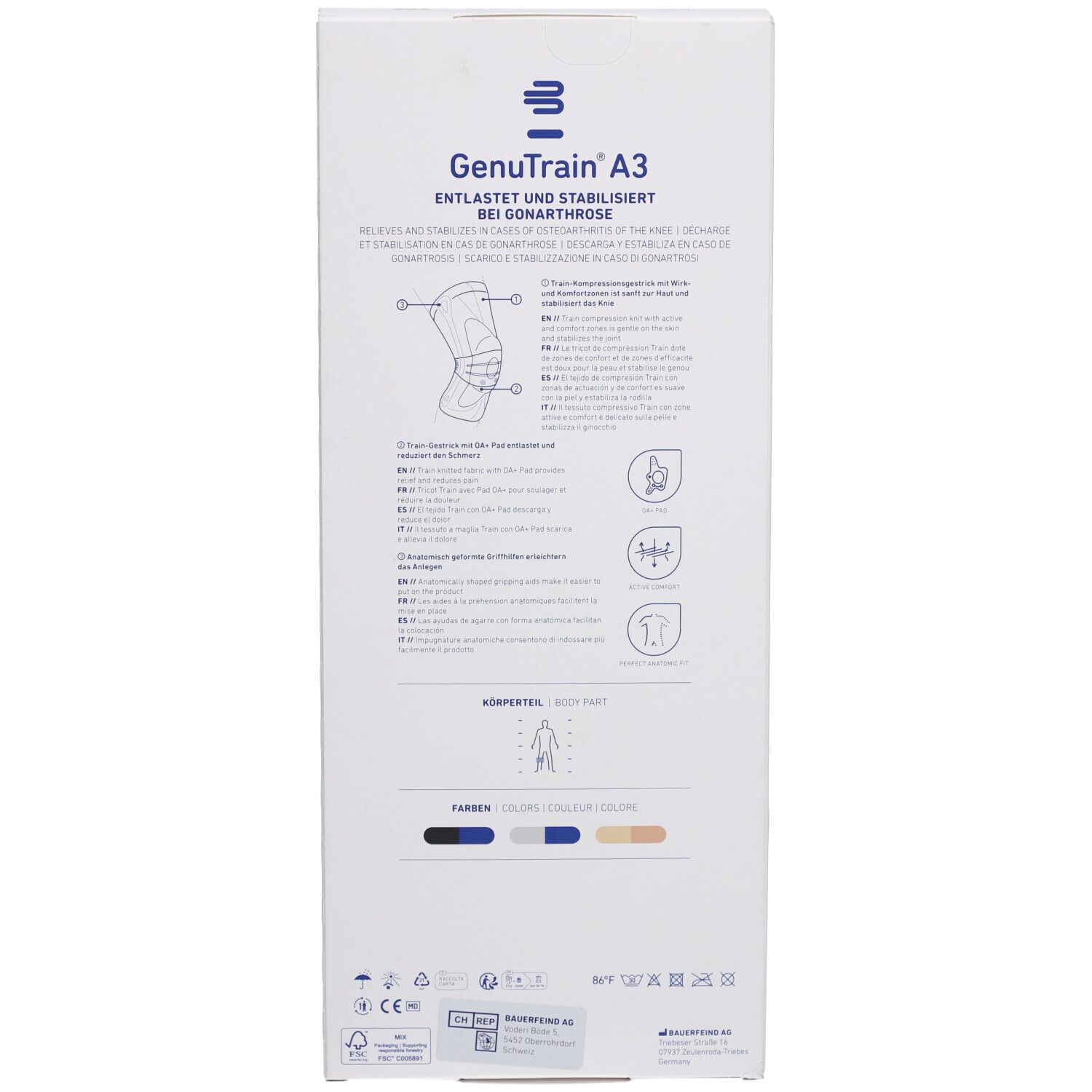 Bauerfeind GenuTrain® A3 Kniebandage Größe 4 Titan Rechts