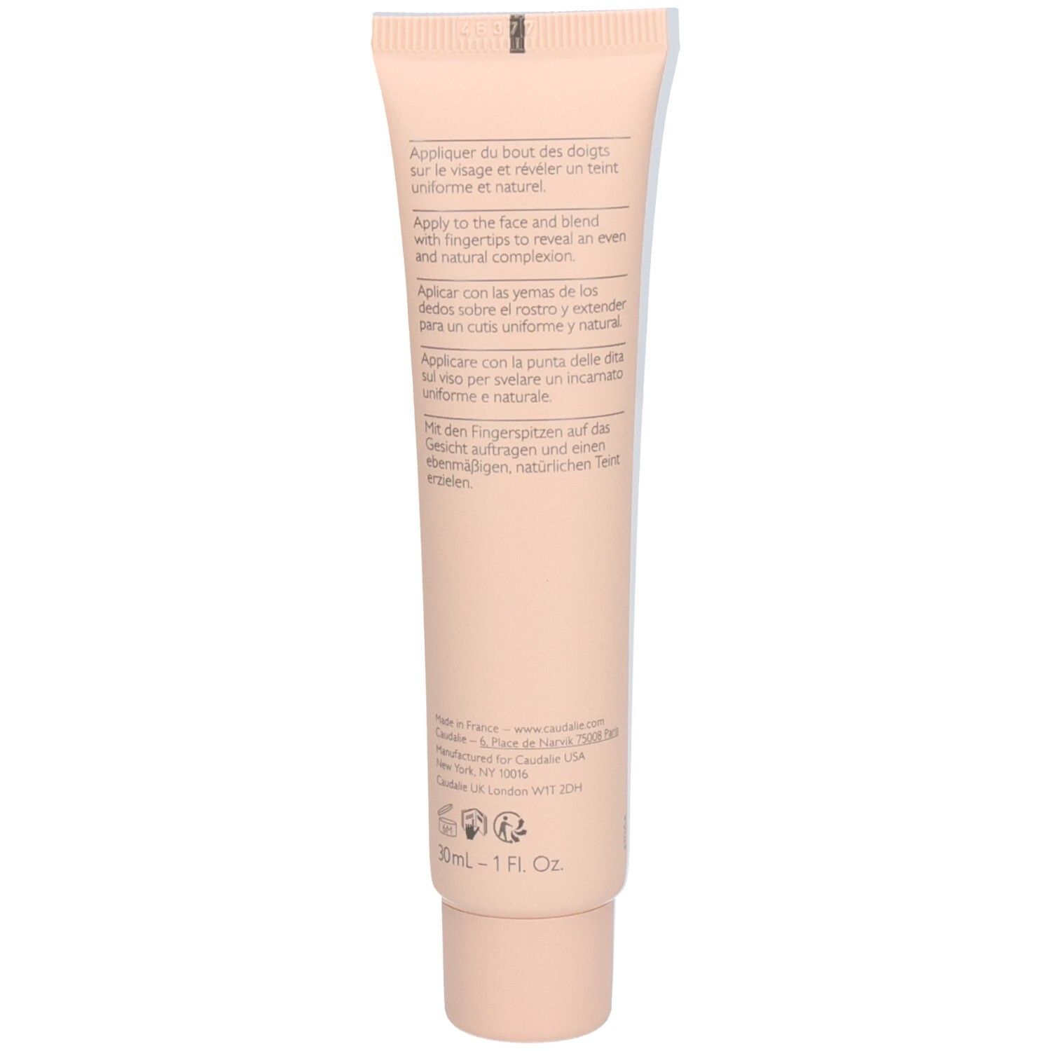 Caudalíe Vinocrush CC Cream, Farbton 2, mit Verpackung. Beige Verpackung und Tube.