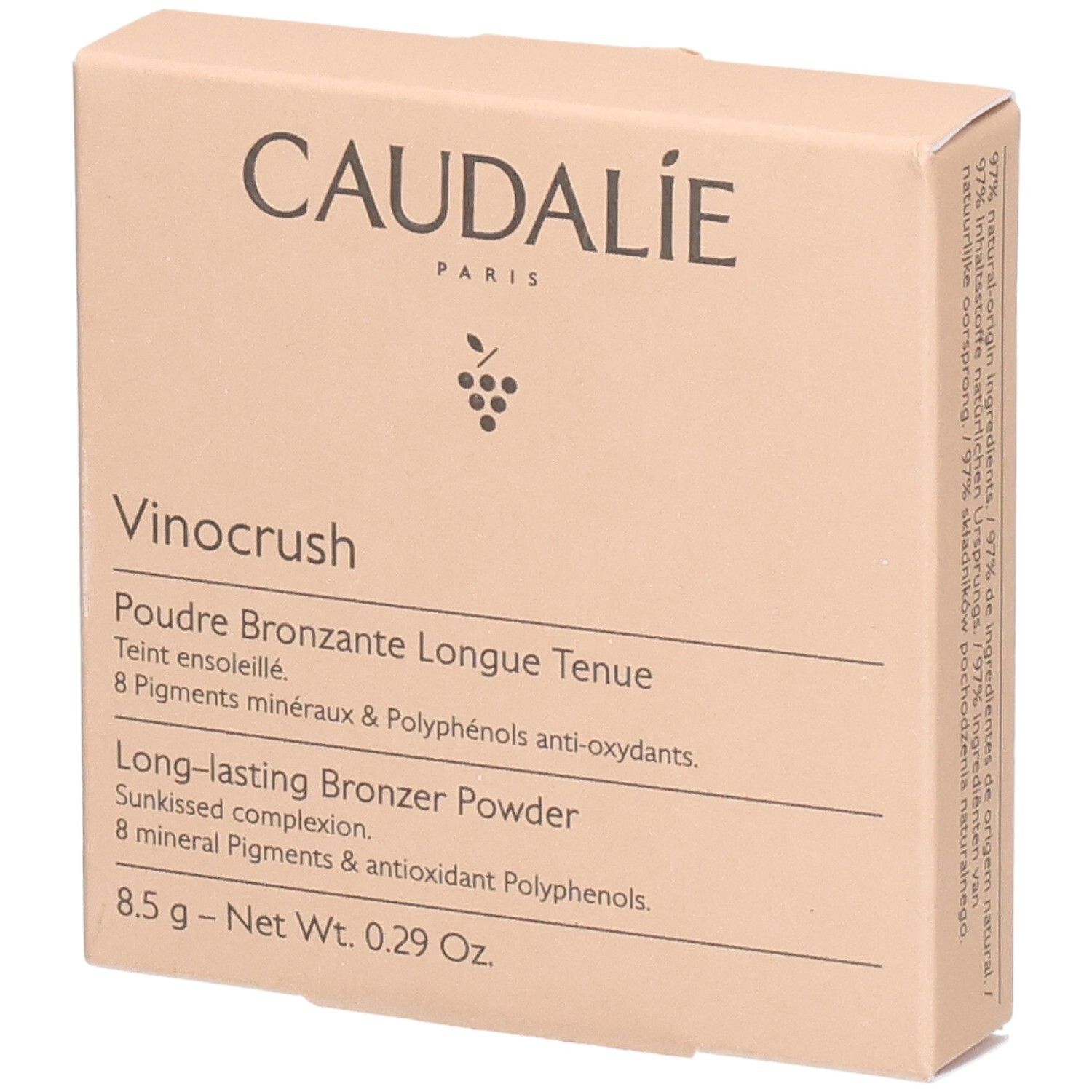 Kartonverpackung mit Produktinformationen. Marke Caudalie, Produktname Vinocrush.