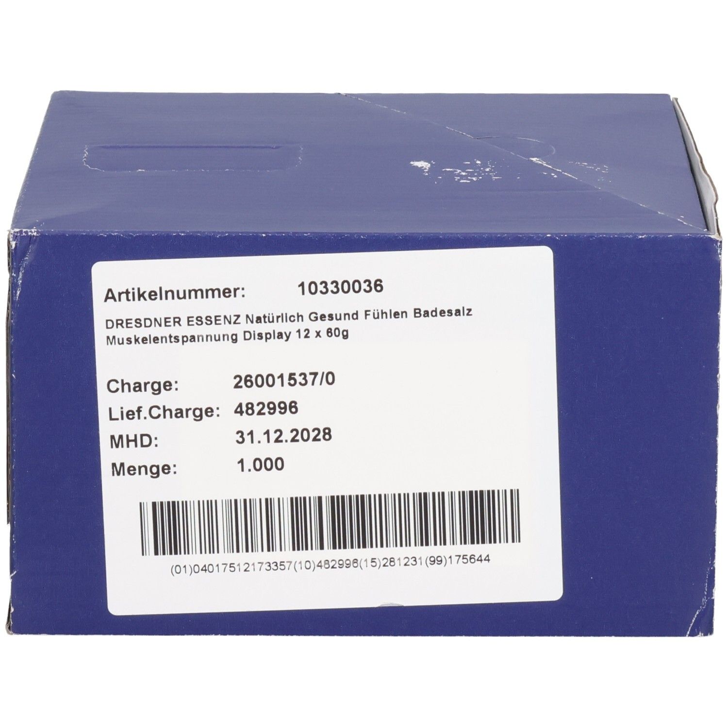 DRESDNER ESSENZ Badesalz Display mit 12 x 60g Packungen.