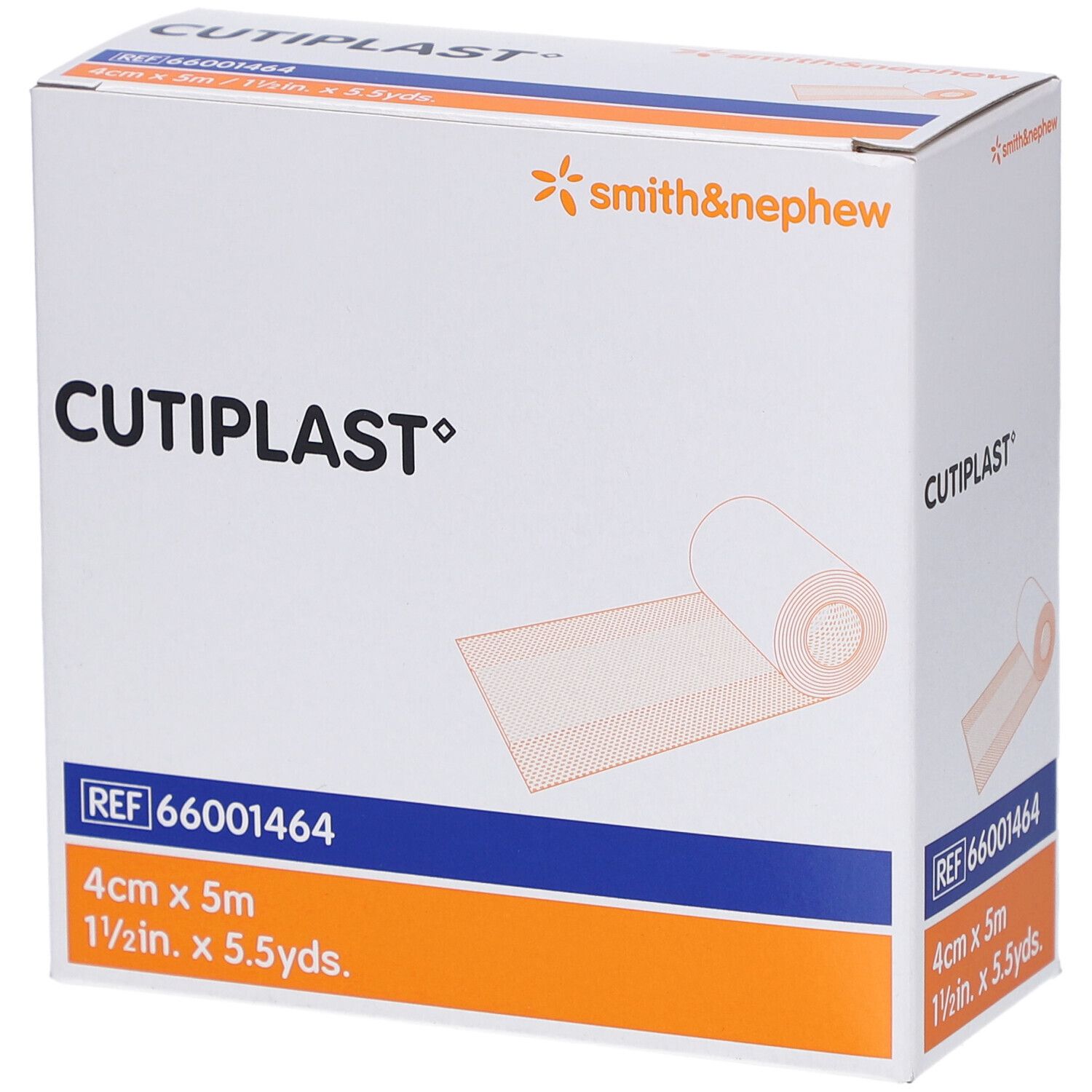 Boîte de pansements CUTIPLAST. Pansement blanc, 4cm x 5m. Marque Smith & Nephew.