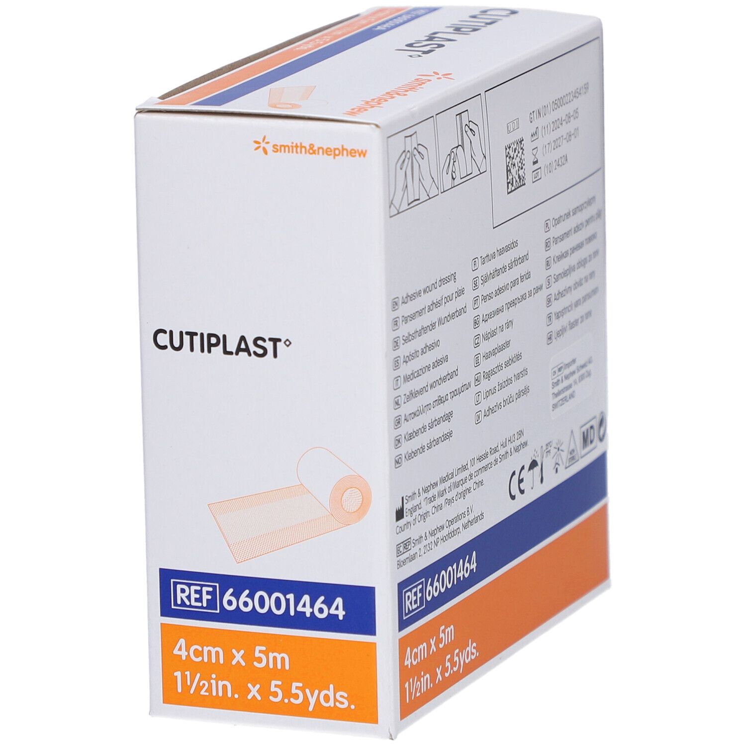 Boîte de pansements CUTIPLAST. Pansement blanc, 4cm x 5m. Marque Smith & Nephew.