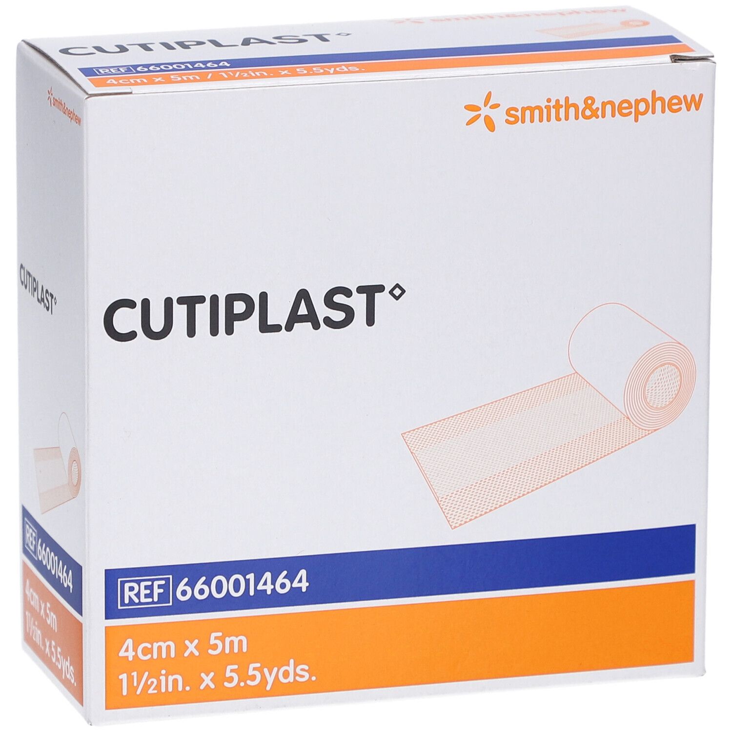 Boîte de pansements CUTIPLAST. Pansement blanc, 4cm x 5m. Marque Smith & Nephew.