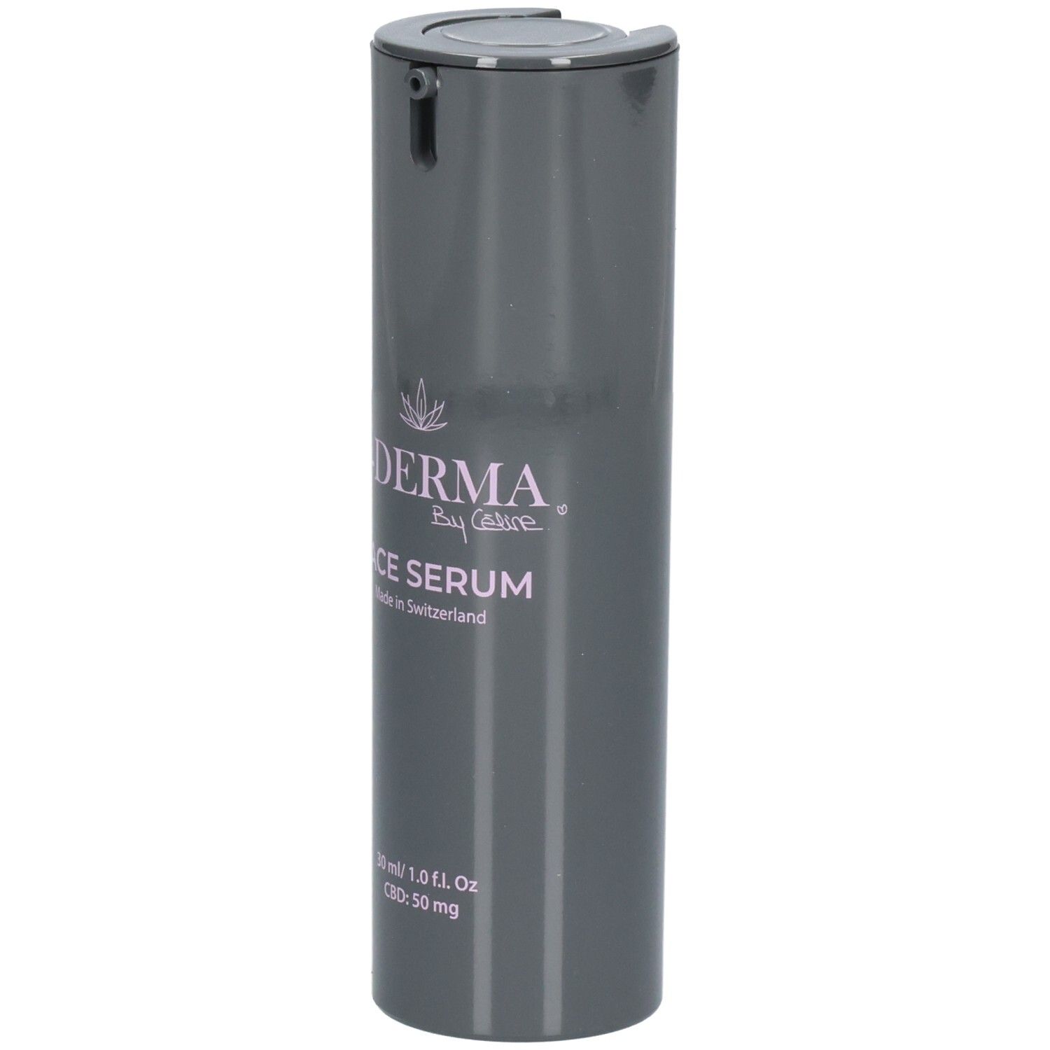 Grauer Spender mit C-DERMA Gesichtsserum, 30 ml, 50 mg CBD.