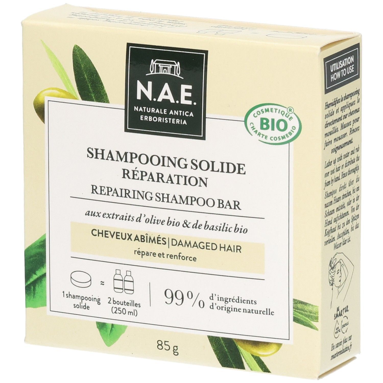 N.A.E. Reparierender Shampoo-Riegel für geschädigtes Haar, 85g.
