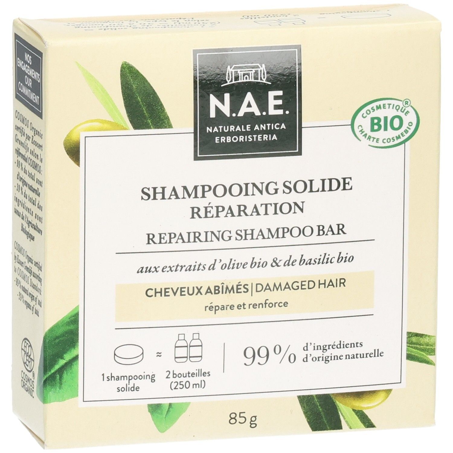 N.A.E. Reparierender Shampoo-Riegel für geschädigtes Haar, 85g.