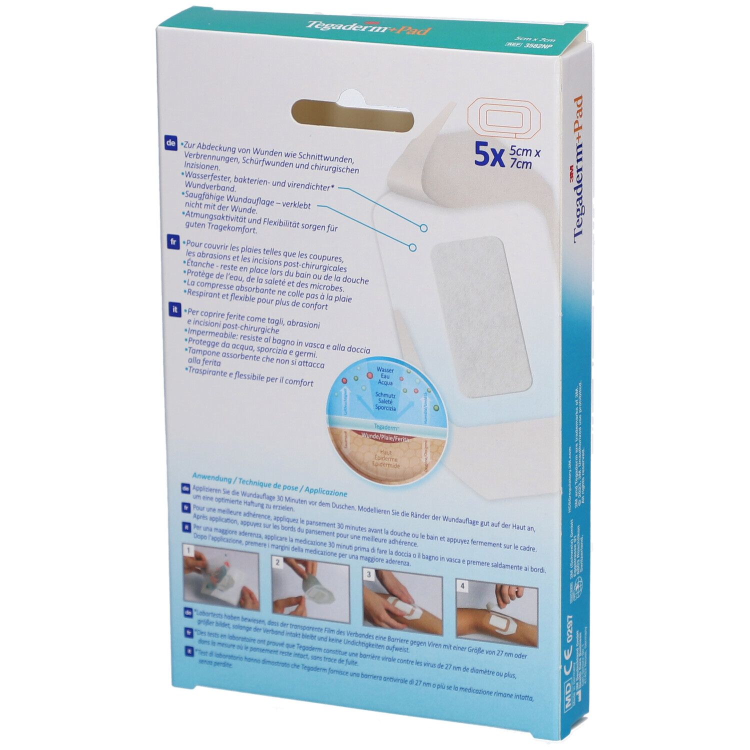 3M Tegaderm™ + Pad pansement film avec compresse non adhérente 5 x 7 cm