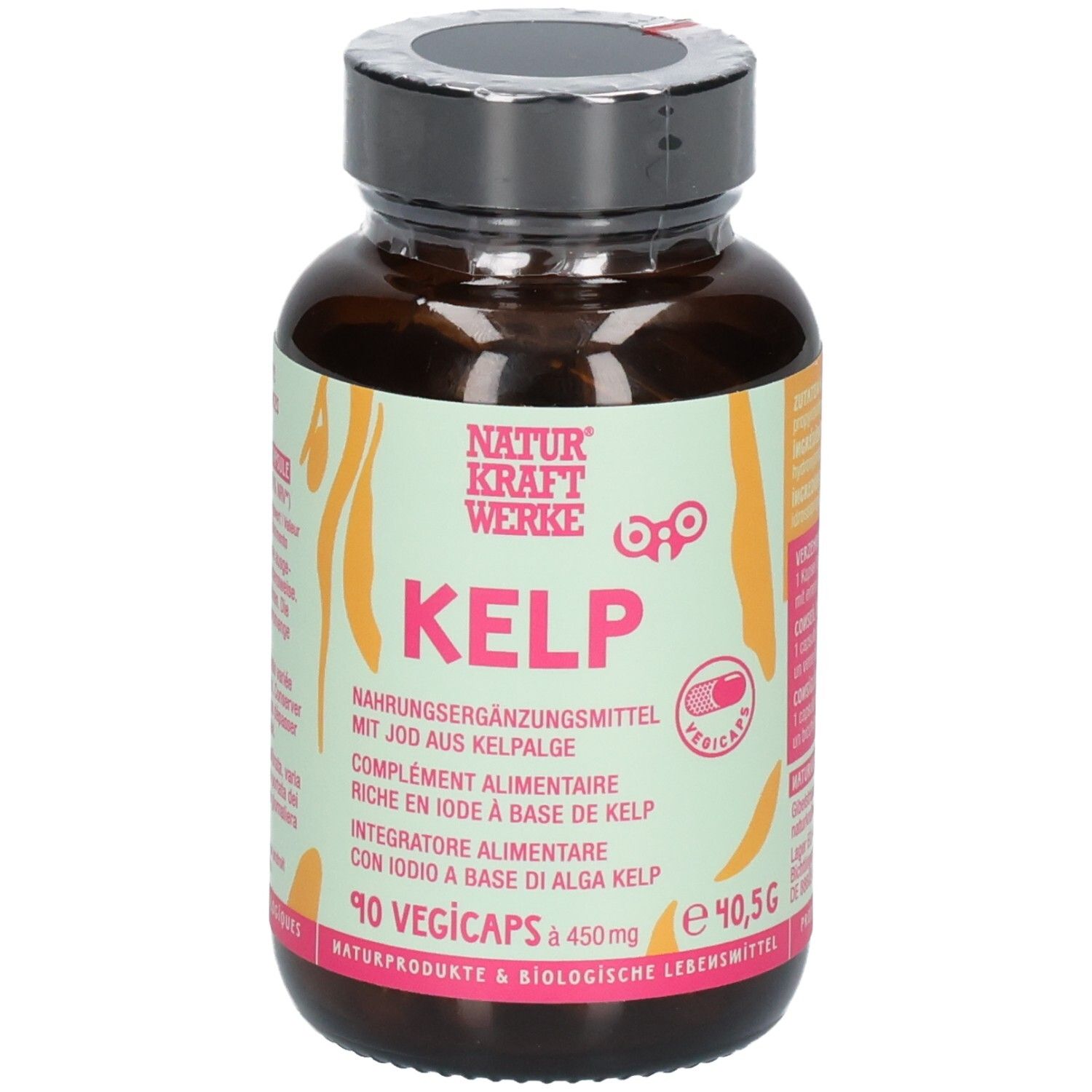 NATURKRAFTWERKE Kelp Vegicaps : flacon de 90 gélules, 450 mg, certifié Bio.