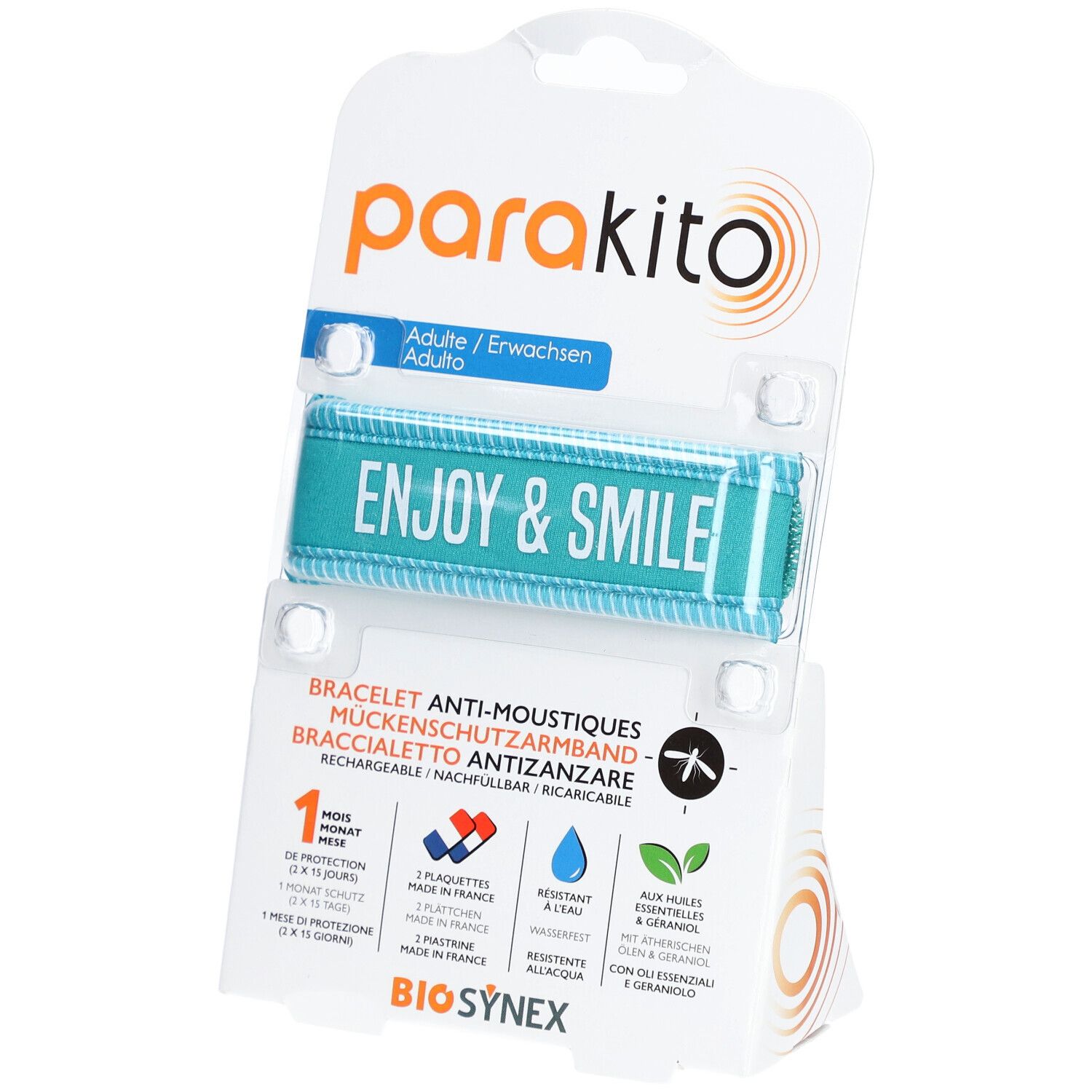 PARAKITO Bracelet Anti-moustiques Adulte Enjoy and Smile bleu