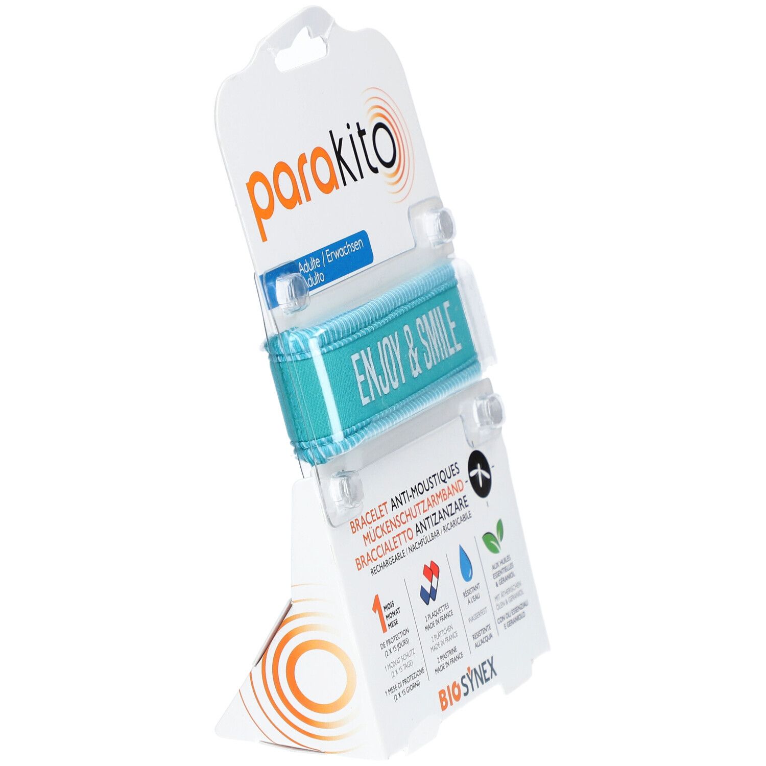 PARAKITO Bracelet Anti-moustiques Adulte Enjoy and Smile bleu