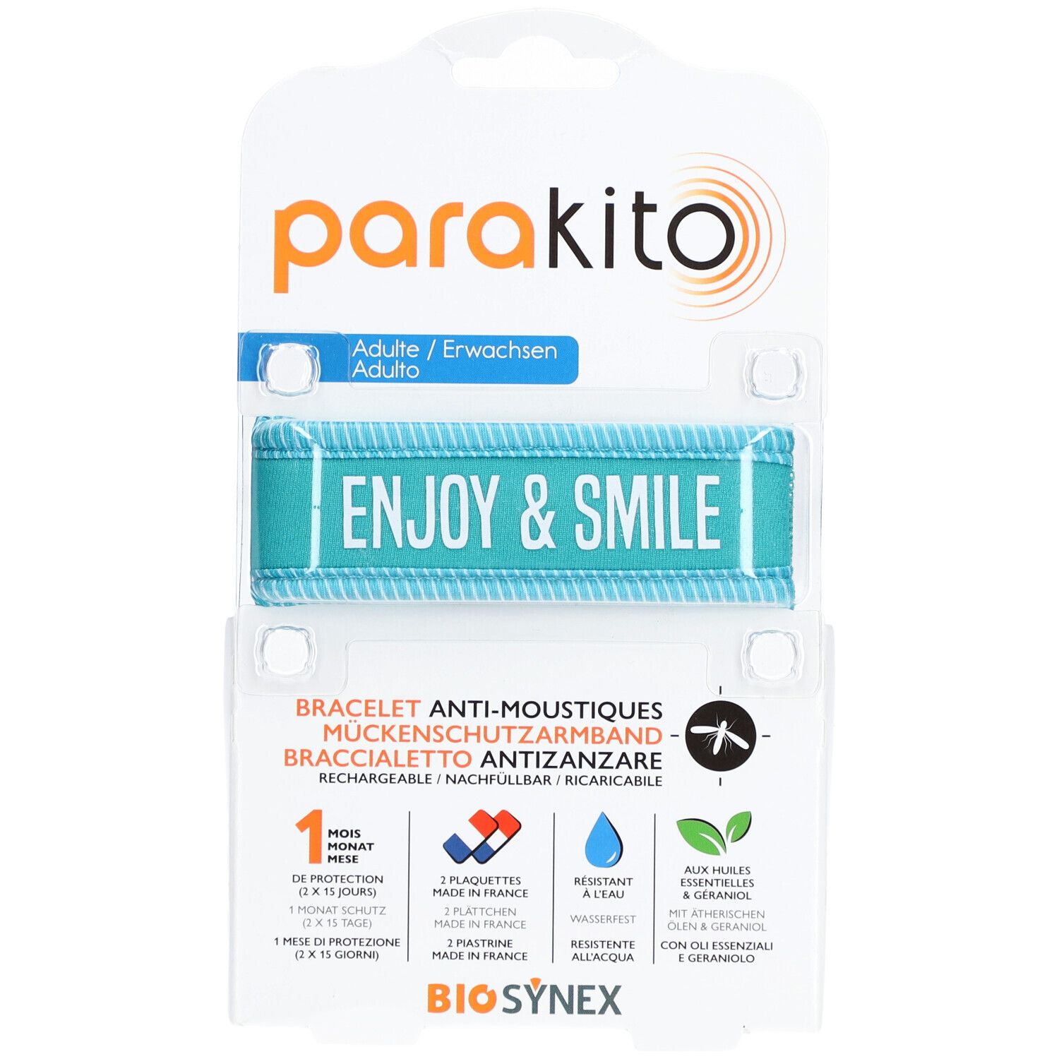 PARAKITO Bracelet Anti-moustiques Adulte Enjoy and Smile bleu