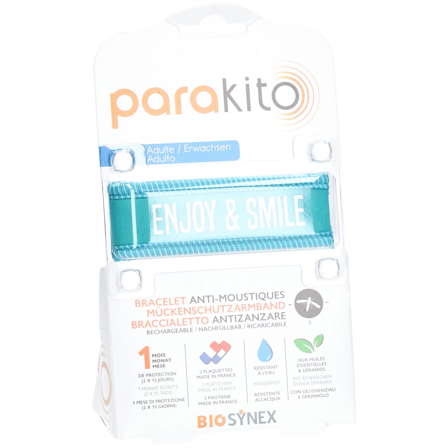 PARAKITO Bracelet Anti-moustiques Adulte Enjoy and Smile bleu
