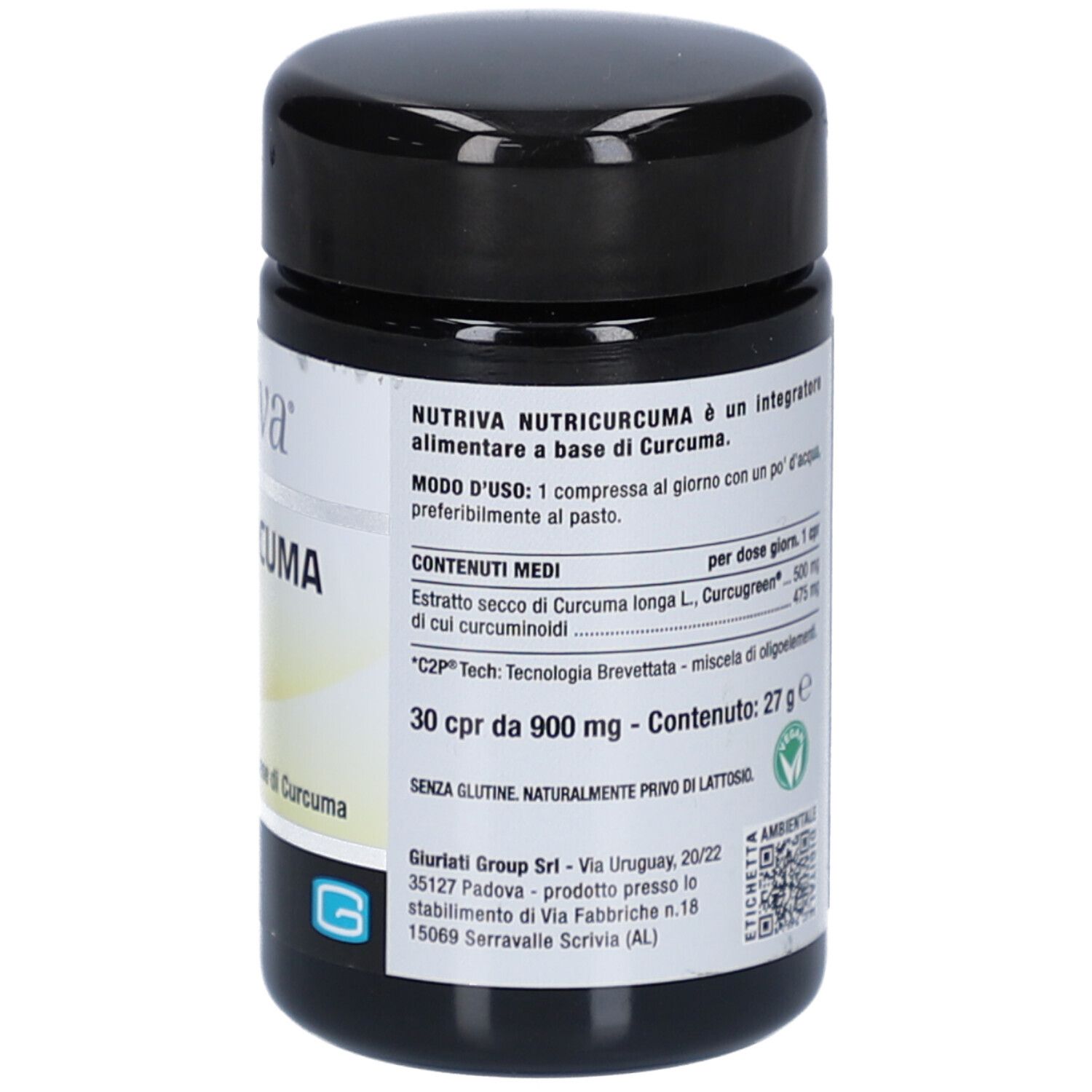 Boîte noire, vue latérale. Texte avec ingrédients, utilisation et informations sur le fabricant. 30 comprimés.