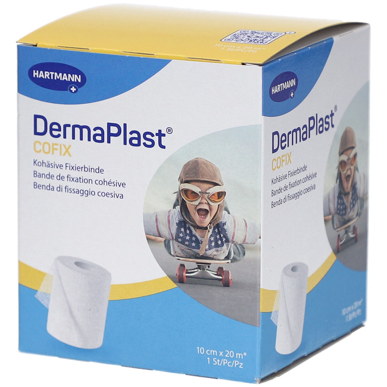 Emballage DERMAPLAST CoFix. Rouleau de bandage de fixation blanc. Logo Hartmann. 10cm x 20m.