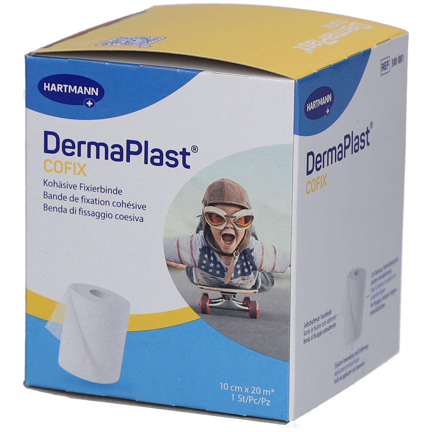Emballage DERMAPLAST CoFix. Rouleau de bandage de fixation blanc. Logo Hartmann. 10cm x 20m.