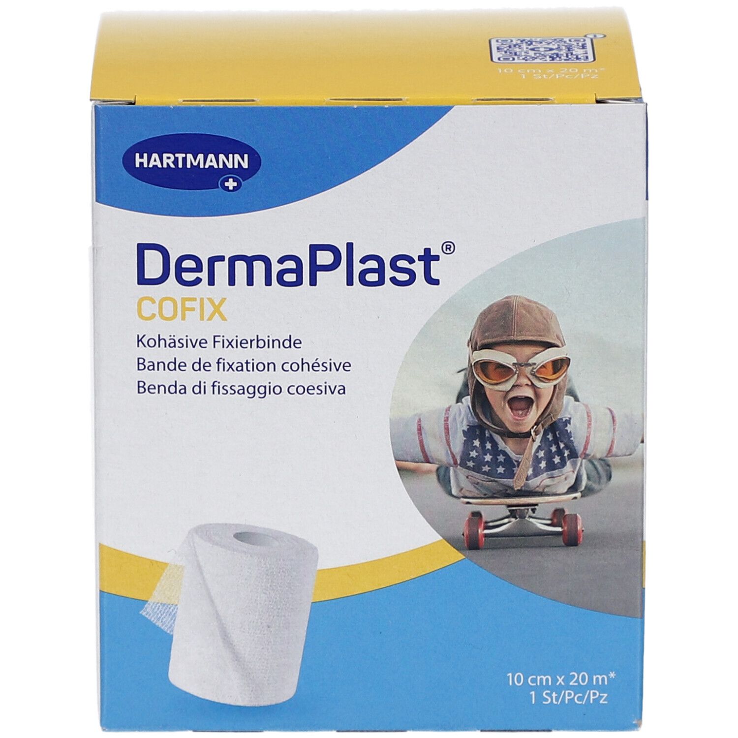 Emballage DERMAPLAST CoFix. Rouleau de bandage de fixation blanc. Logo Hartmann. 10cm x 20m.
