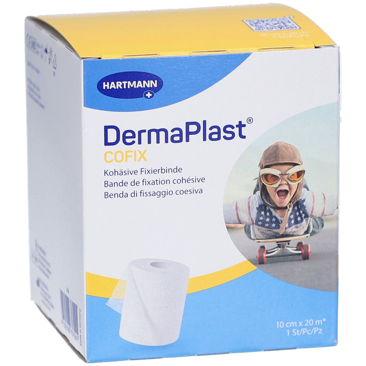 Emballage DERMAPLAST CoFix. Rouleau de bandage de fixation blanc. Logo Hartmann. 10cm x 20m.