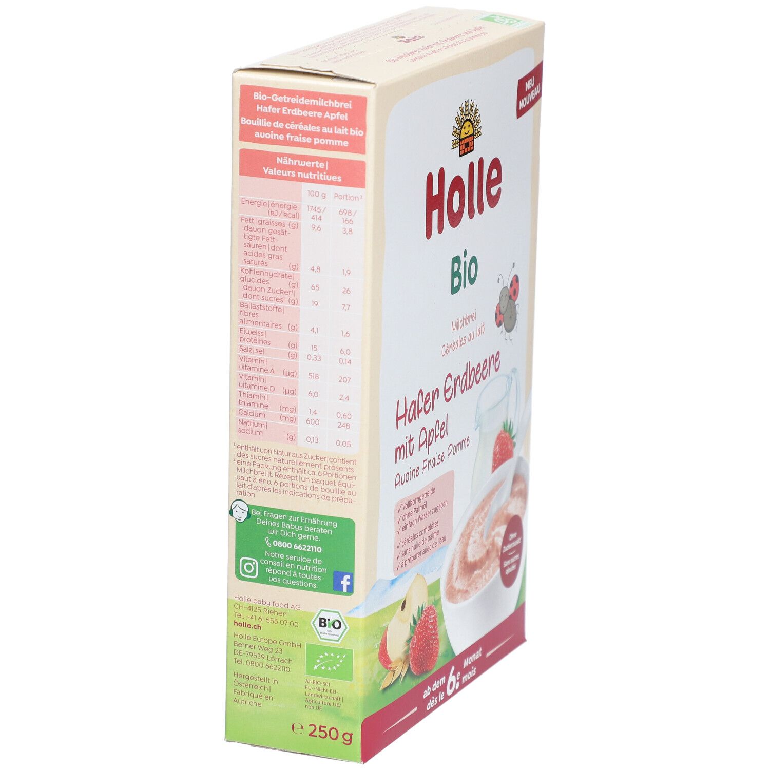 HOLLE Milchbrei Hafer Apfel Erdbeere Bio 250 g