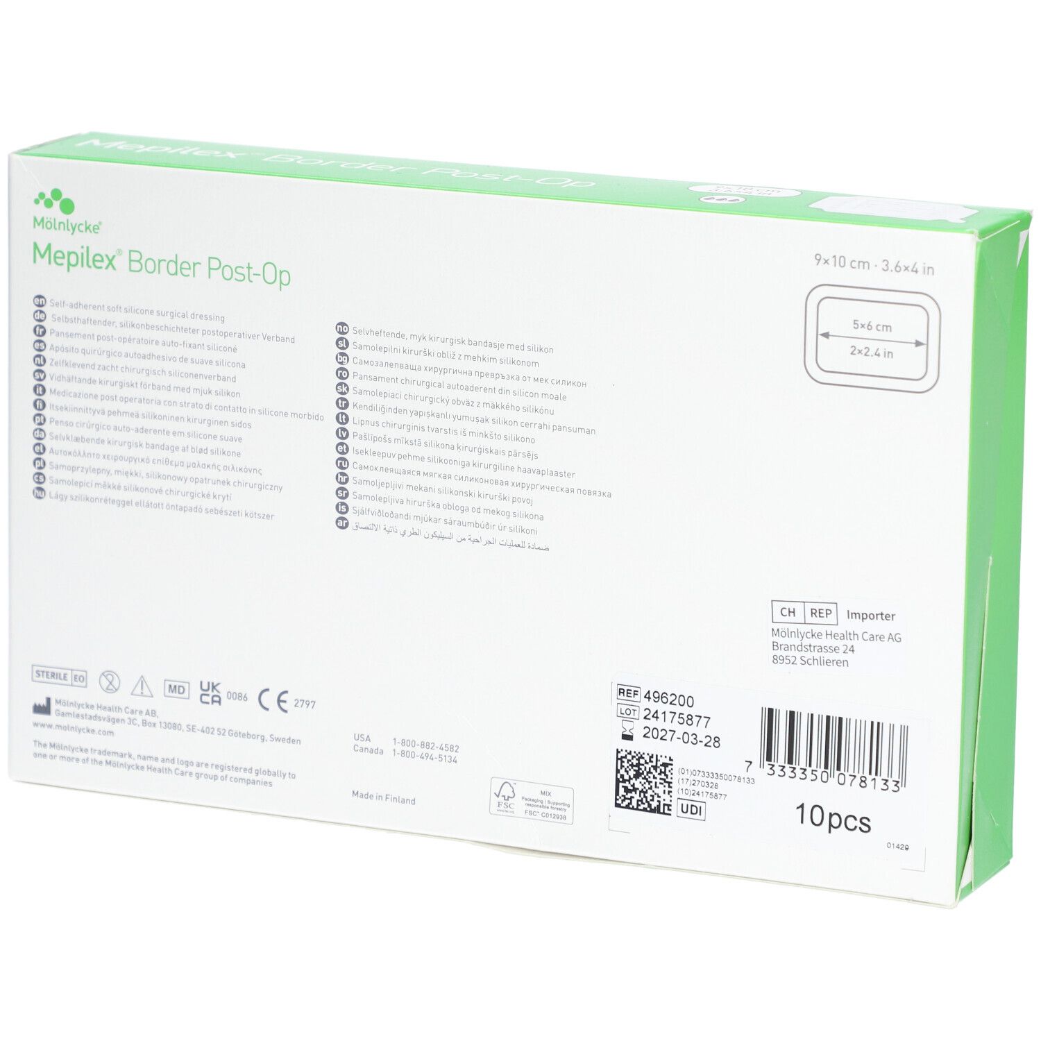 MÖLNLYCKE Mepilex® Border Post-Op - Pansement post-opératoire auto-fixant siliconé 9 x 10 cm