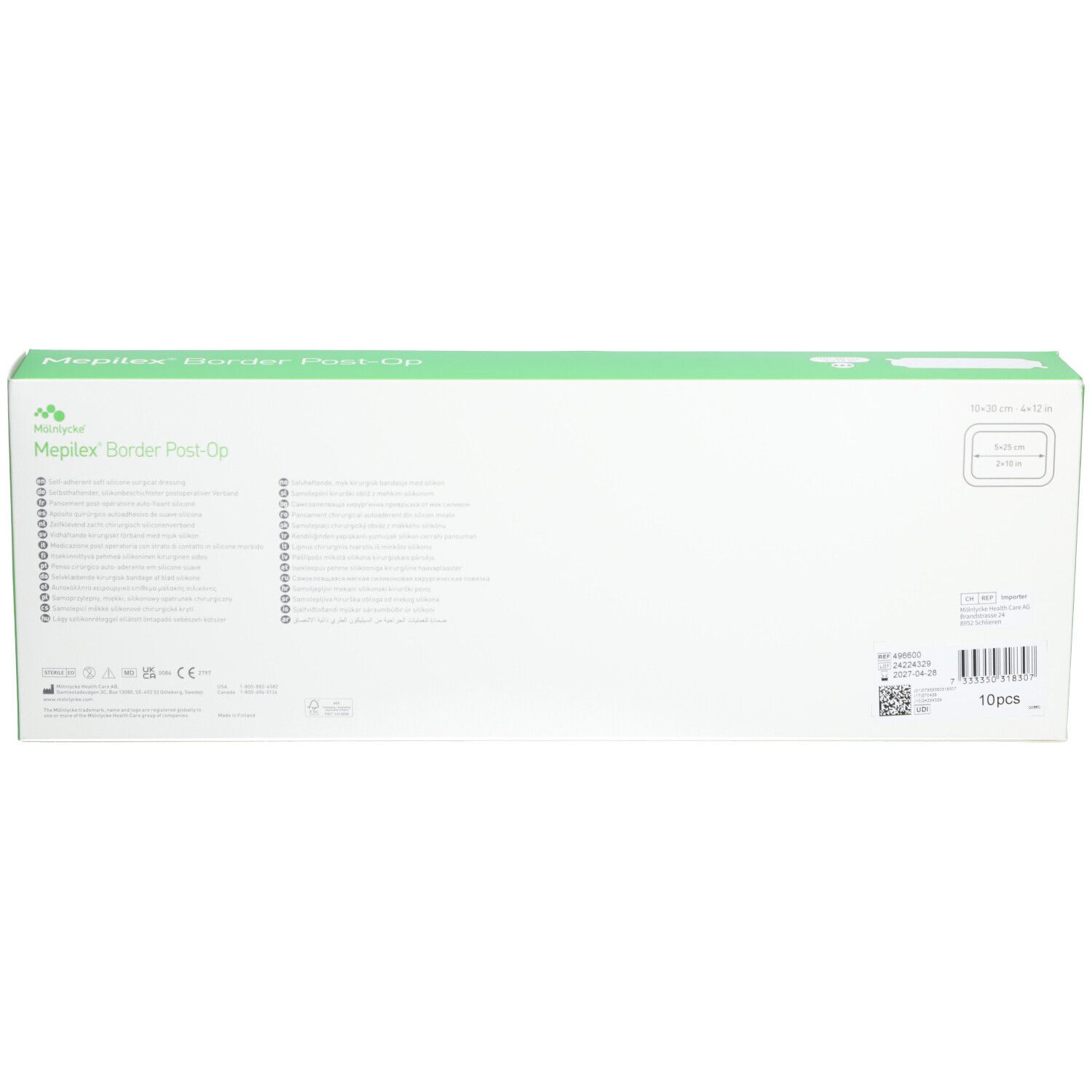 MÖLNLYCKE Mepilex® Border Post-Op - Selbstfixierender, silikonisierter postoperativer Verband 10 x 30 cm