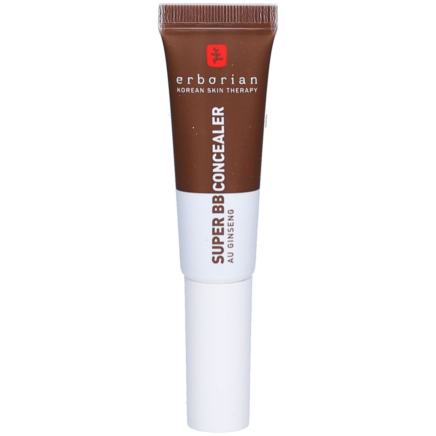 Braune Tube mit Erborian Super BB Concealer, Schriftzug. Weißer Schraubverschluss. Produktname und Farbe deutlich sichtbar.