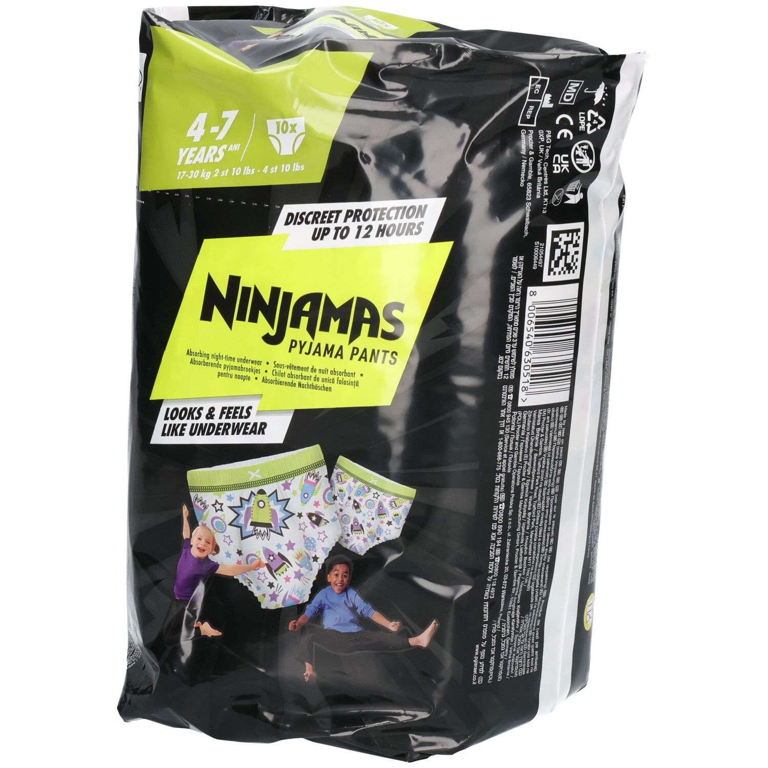 Pampers Ninjamas Pyjama Pants Jungs, 4-7 Jahre, 10 Stück. Diskretion und Schutz bis zu 12 Stunden.