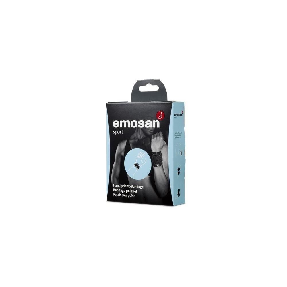 EMOSAN sport Handgelenk-Bandage Verpackung mit Abbildung einer Sportlerin und Produktinformationen.