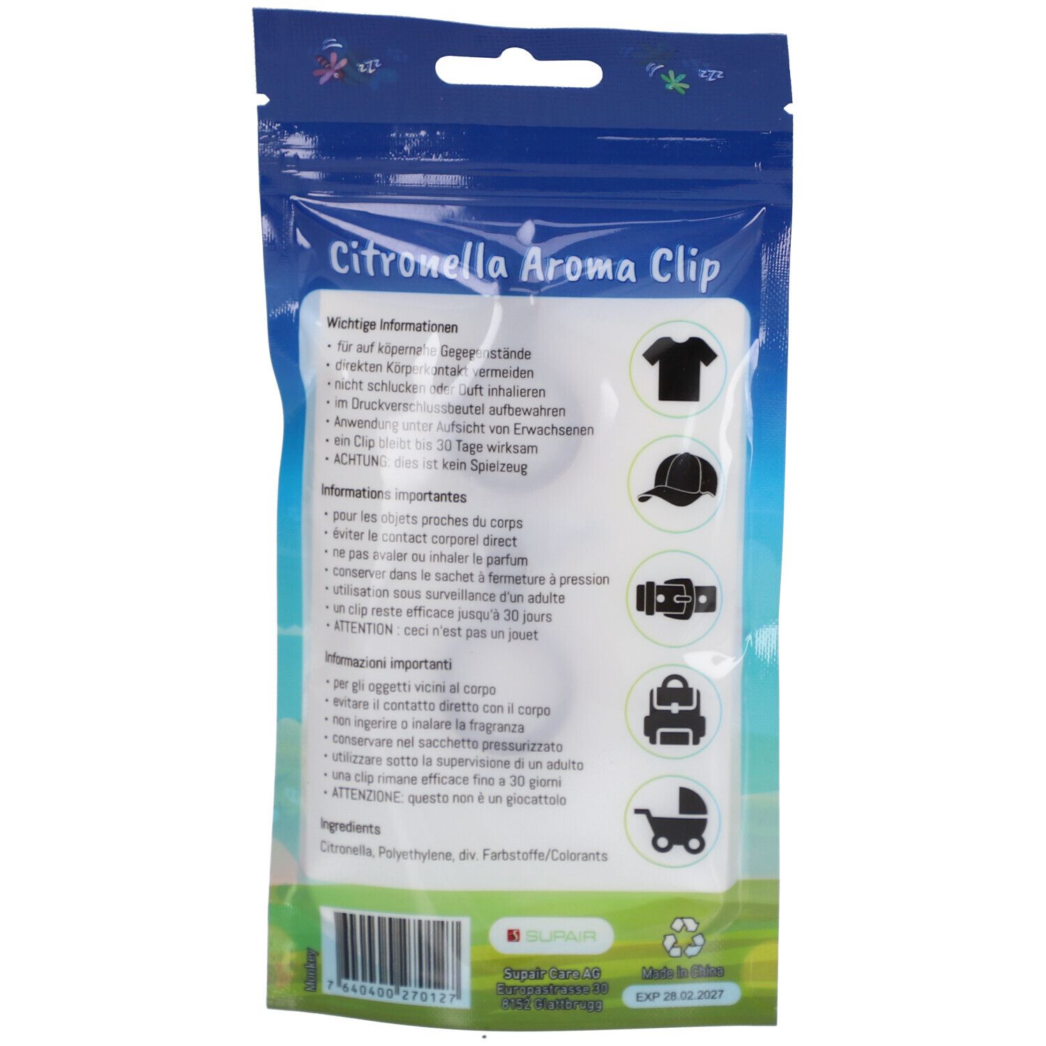 FlyAway® Citronella-Clip Monkey Duopack