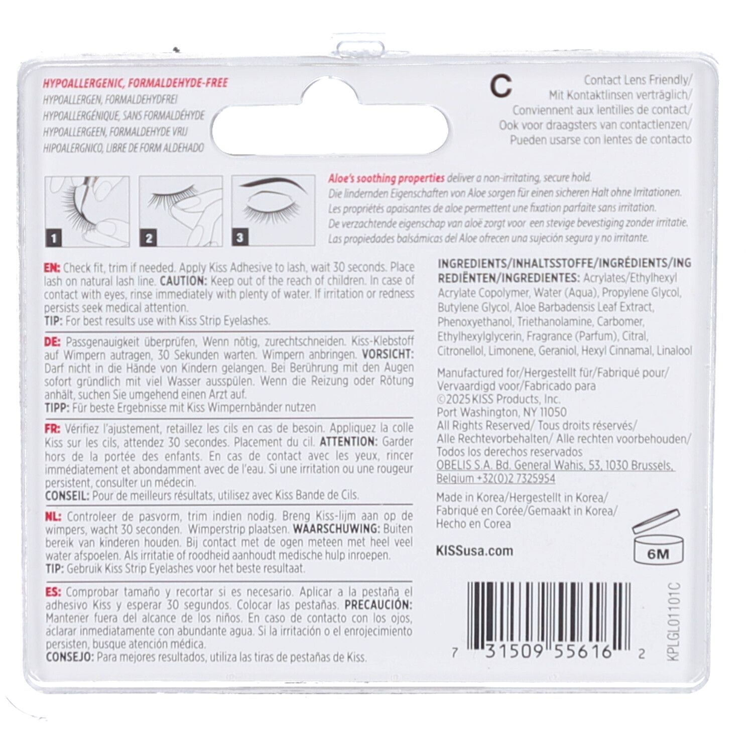 Rückseite der Verpackung. Textinformationen, Inhaltsstoffe, Anwendungshinweise und Logo.