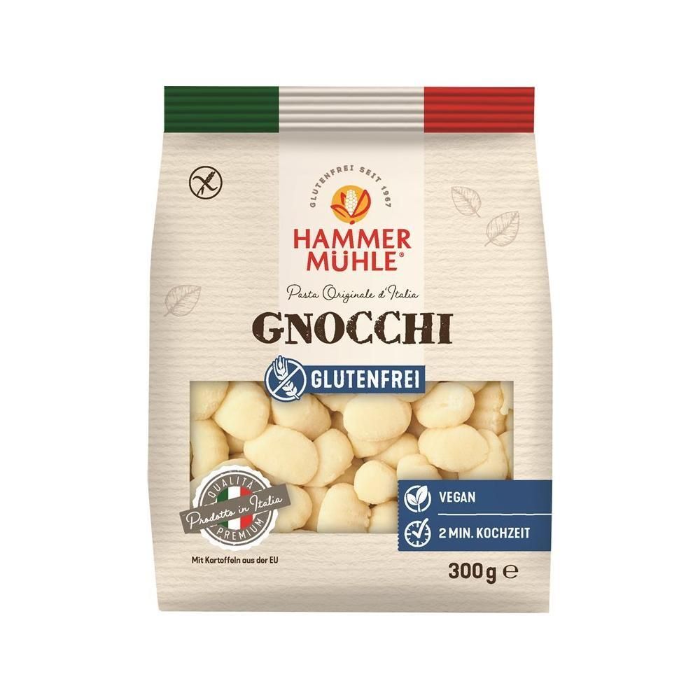 HAMMERMÜHLE Gnocchi, glutenfrei, 300g Beutel. Gnocchi sind sichtbar.