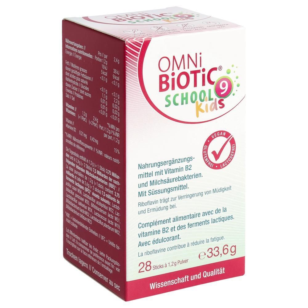 OMNi-BiOTiC School Kids. Nahrungsergänzungsmittel mit Vitamin B2. 28 Sticks. Vegan, glutenfrei, laktosefrei.
