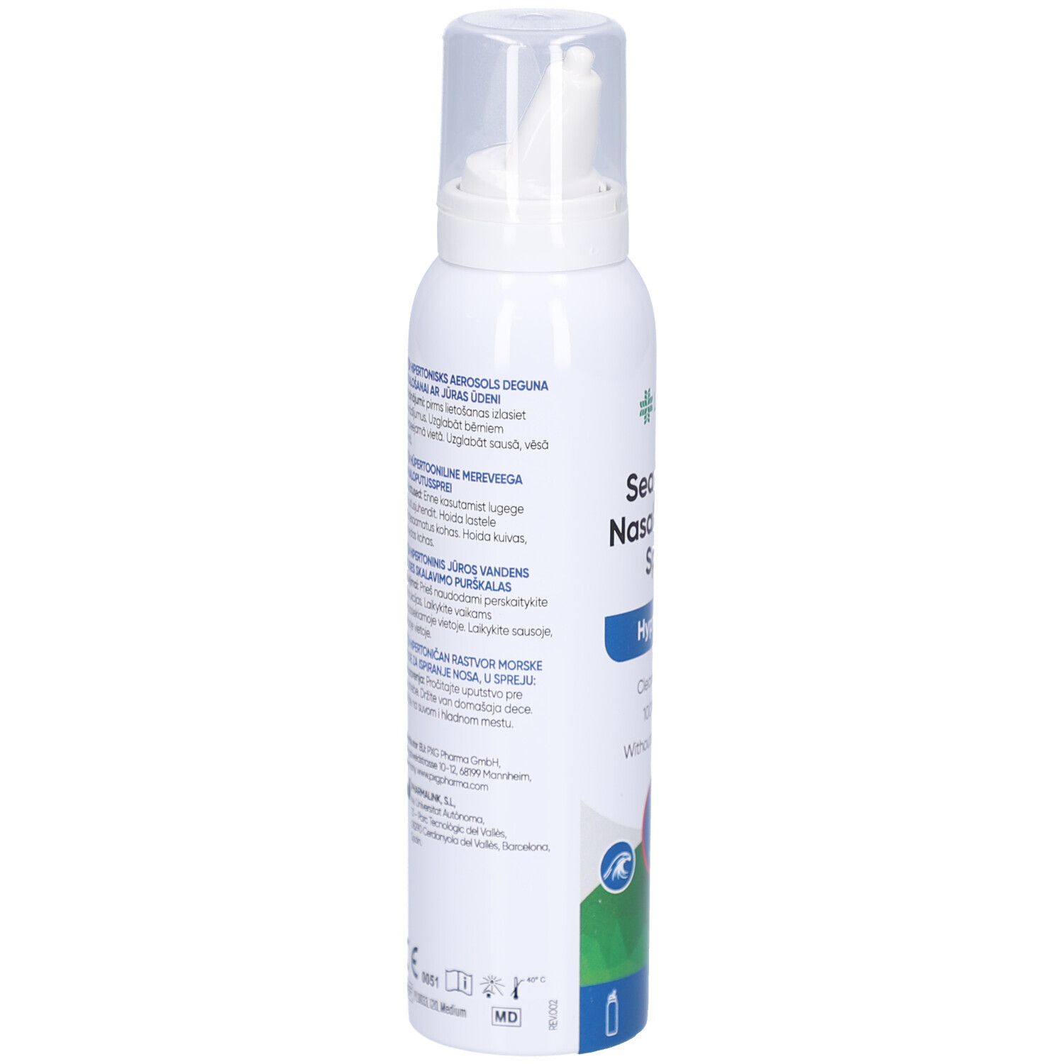 Weißes Nasenspray, Seitenansicht. Text: Gebrauchsanweisung, Inhaltsstoffe, Warnhinweise. Logo: LIVSANE. MD-Zeichen.