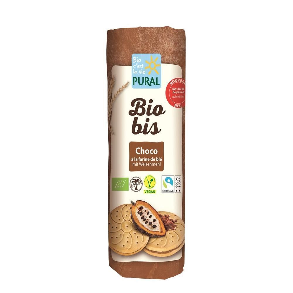 PURAL Biobis Weiz Doppelke Choco Kekse in Riegelverpackung. Mit Kakao und Weizenmehl.