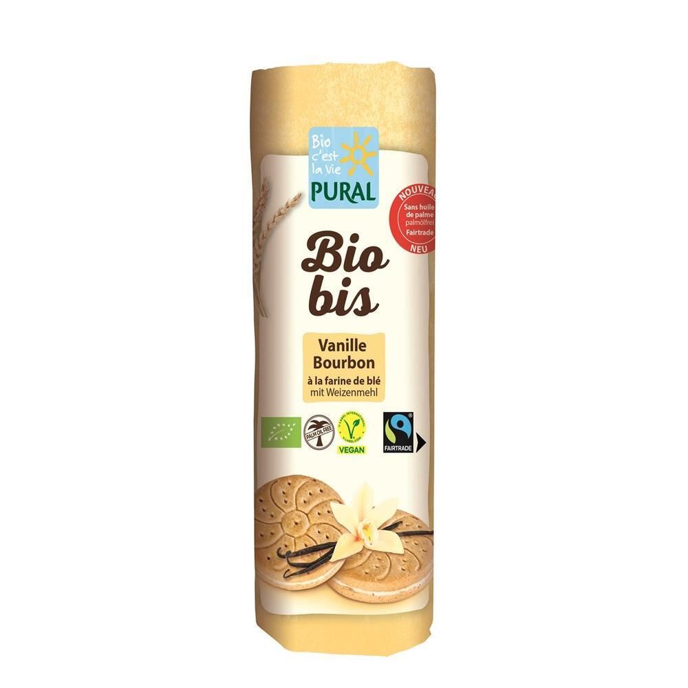 Pural Bio Biscuits mit Vanille-Bourbon-Geschmack in Röhrenverpackung.