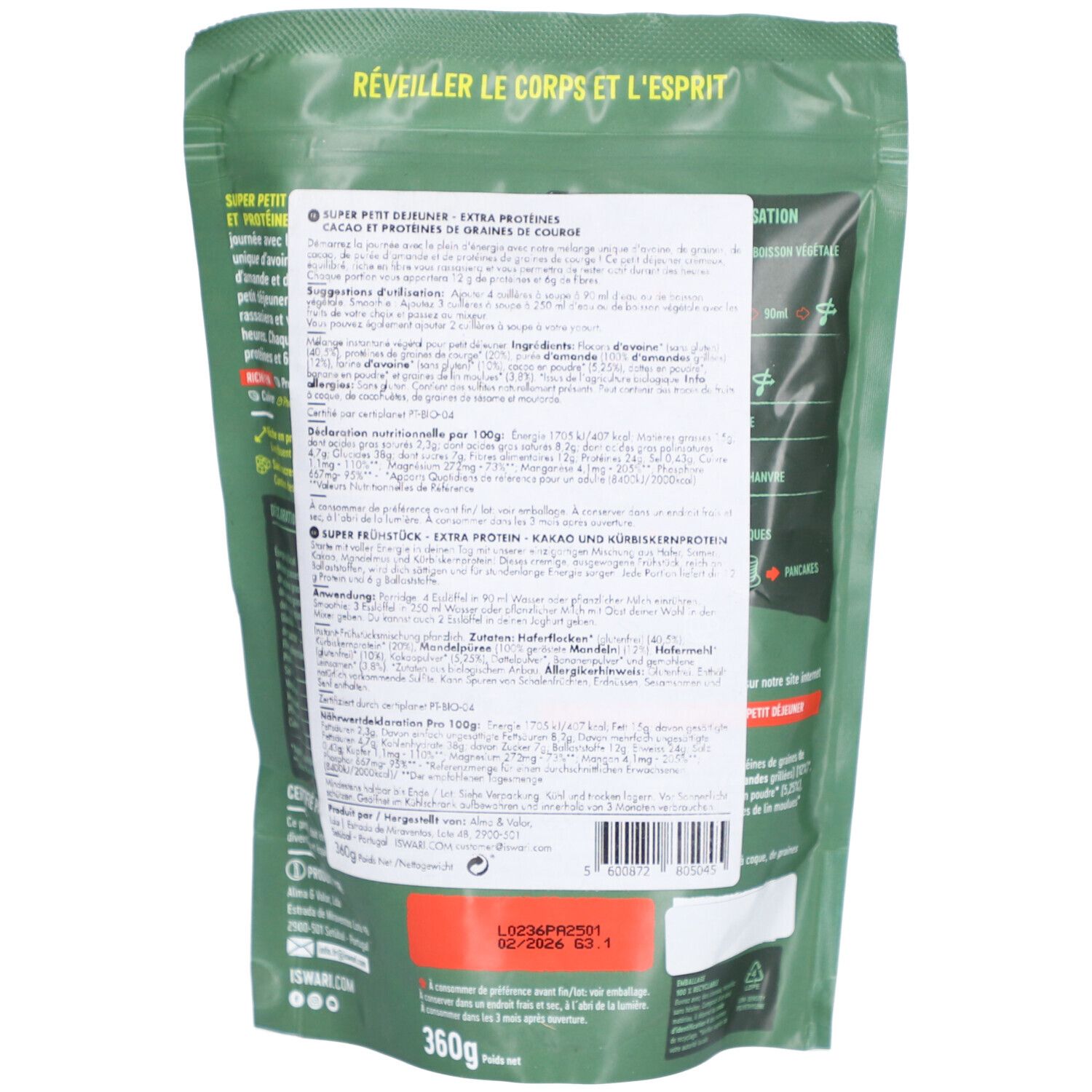 Iswari Super Frühstück Extra Protein Kakao 360g