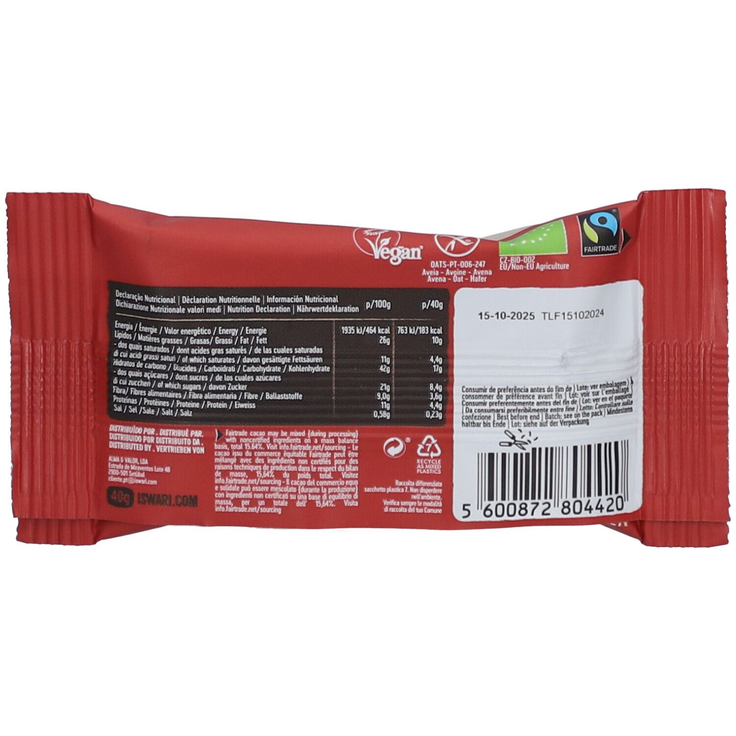 ISWARI Barre Avoine Chocolat noir bio