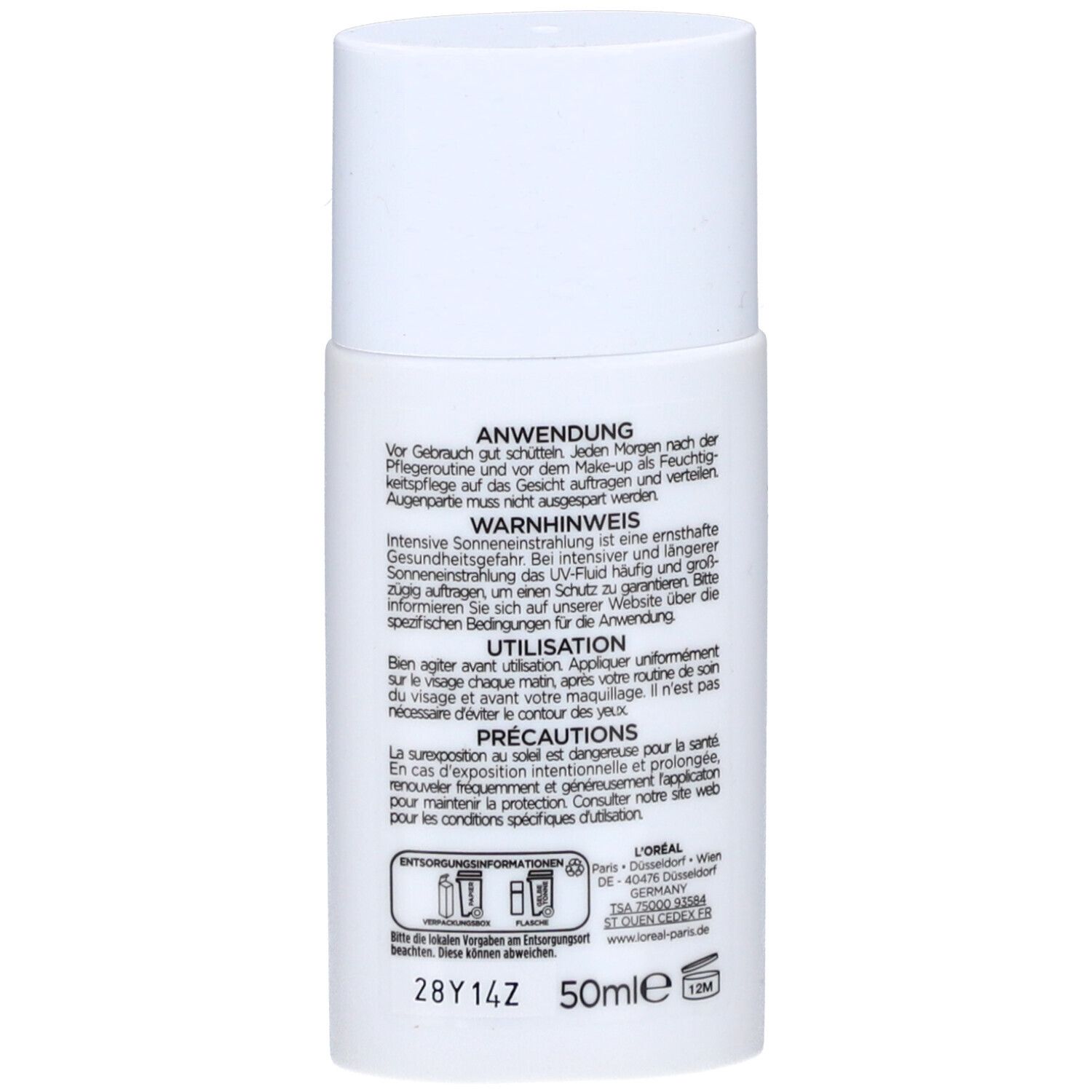 Rückseite des Flakons. Text in Deutsch, Anwendungshinweise, Warnhinweis, Inhaltsstoffe.