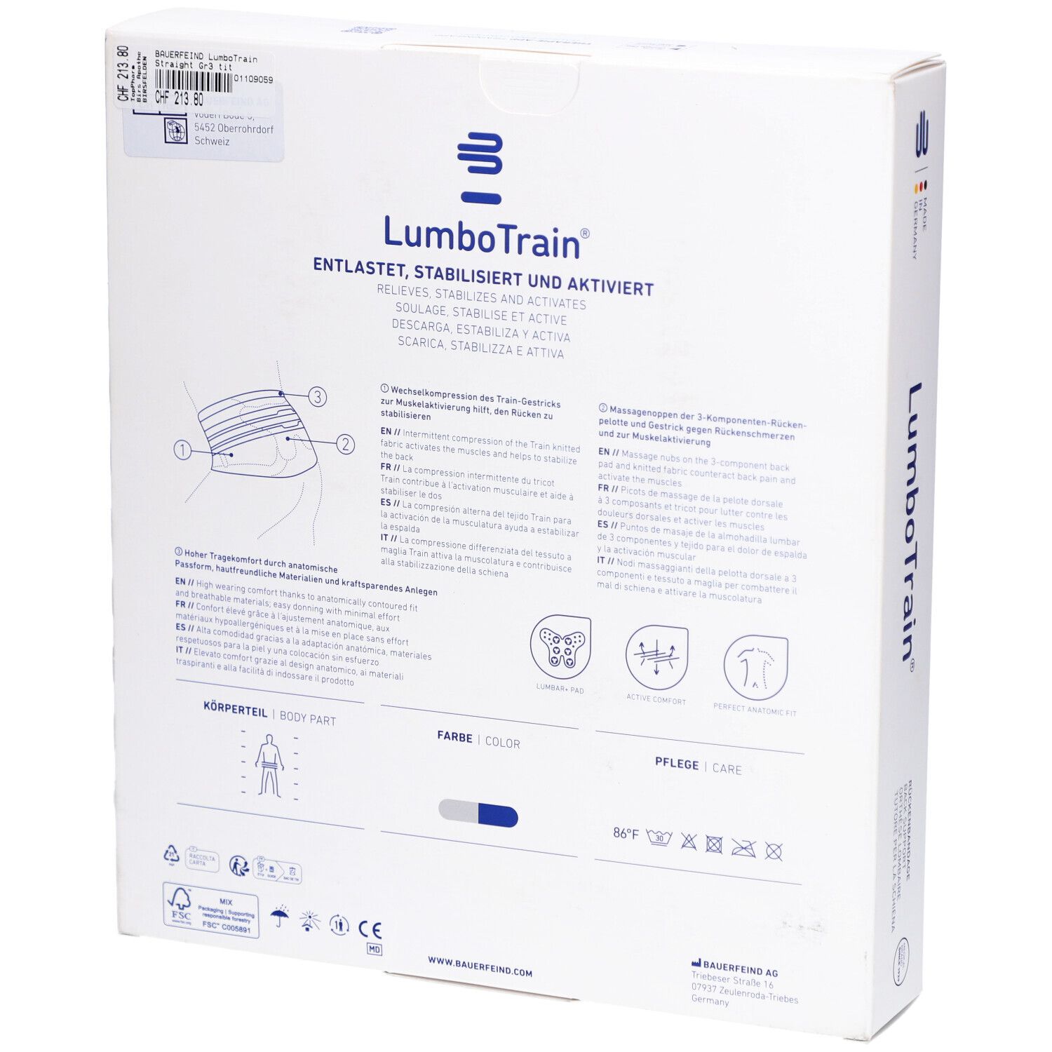 BAUERFEIND® LumboTrain® Bandage pour le dos Straight taille 3 Titan