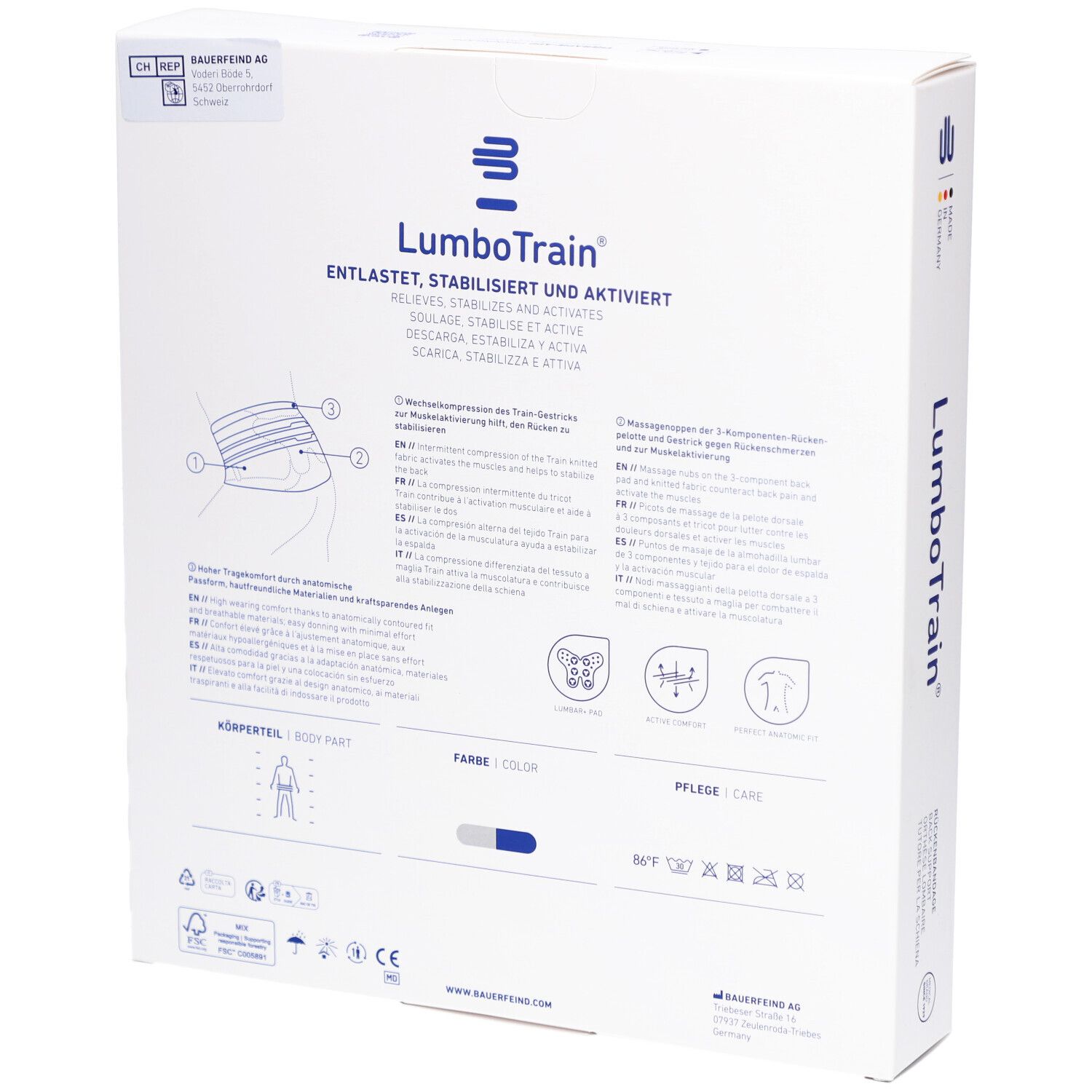 BAUERFEIND® LumboTrain® Rückenbandage Straight Größe 4 Titan