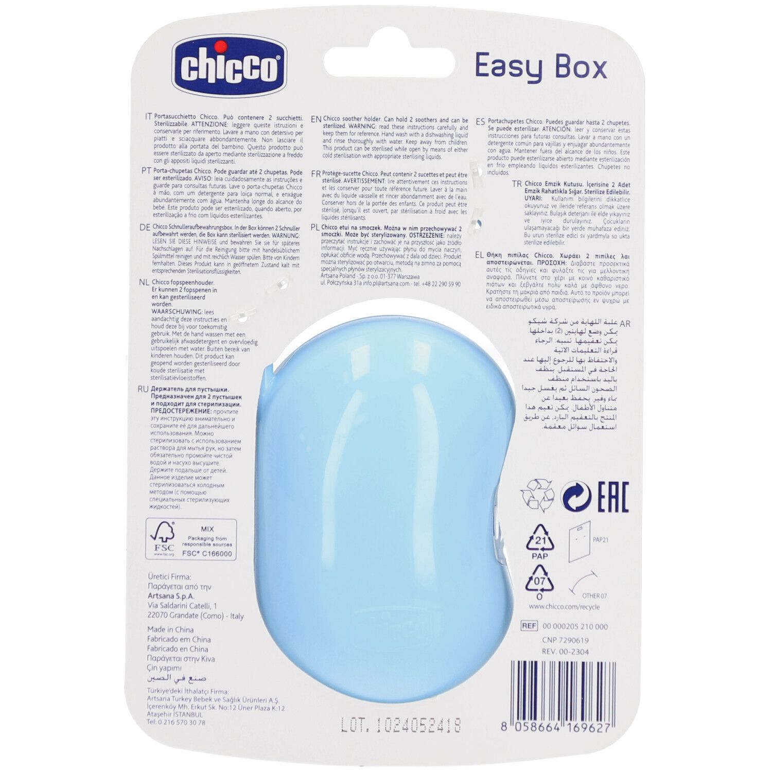 CHICCO Schnullerhalter 2 Schnuller 0m + Hellblau