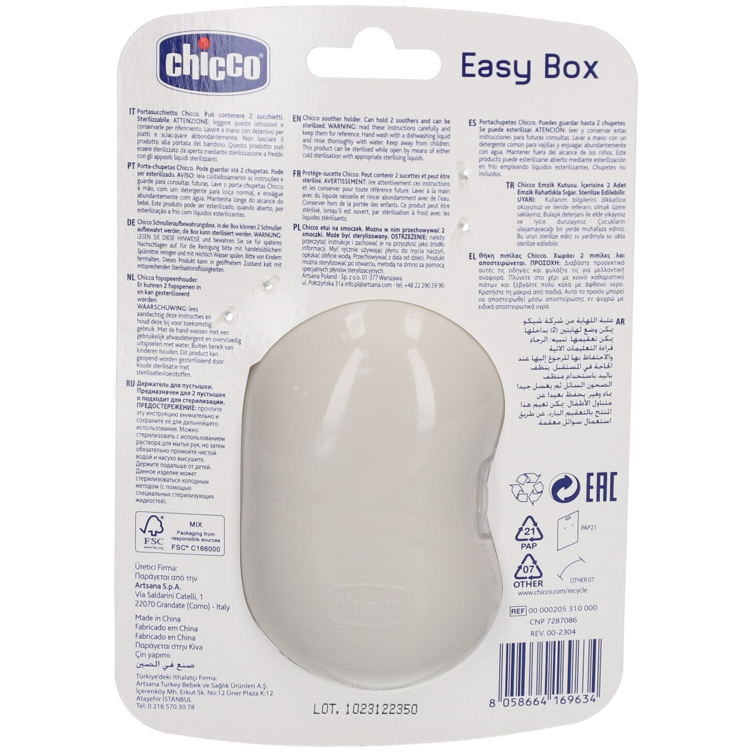 CHICCO Schnullerhalter 2 Schnuller 0m + Grau