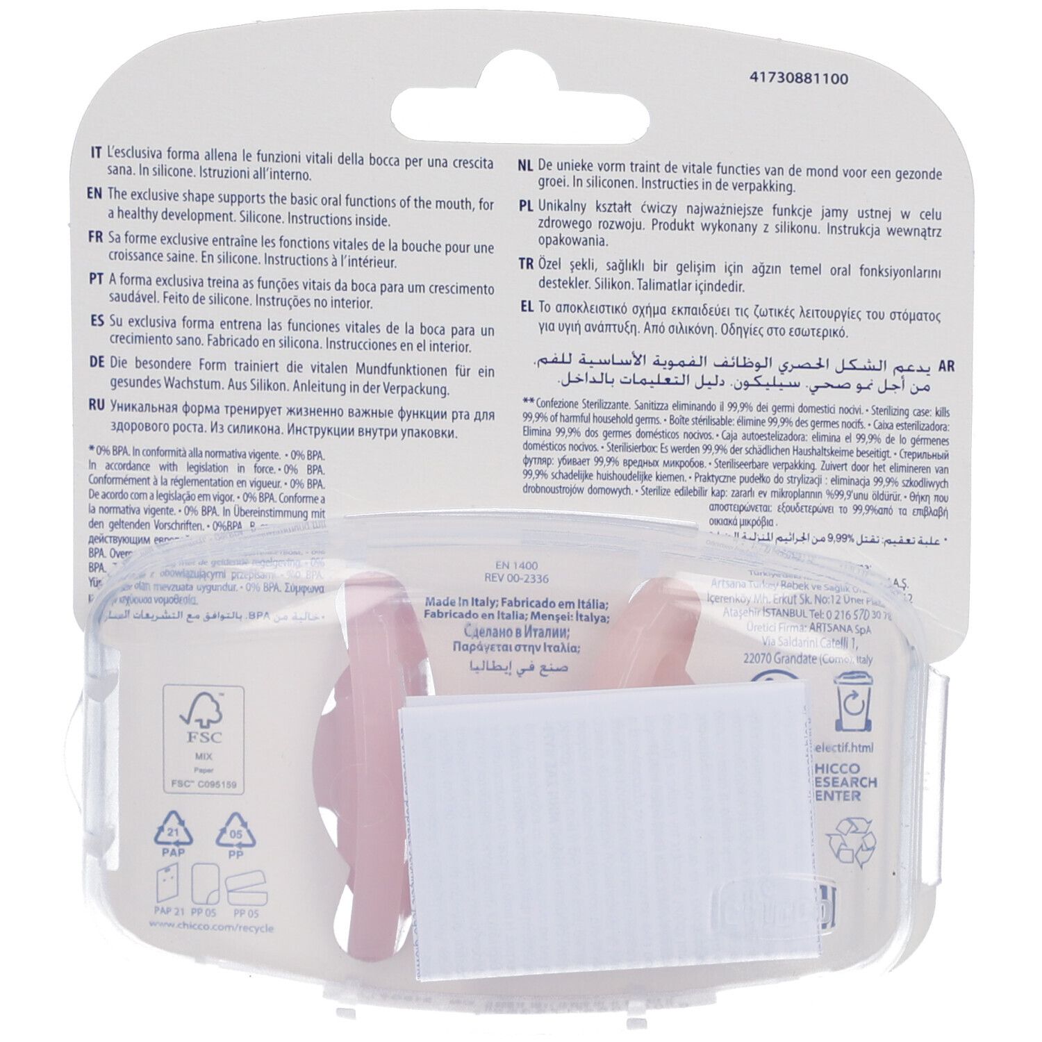 CHICCO Physioforma Schnuller Weich Rosa 2-6m