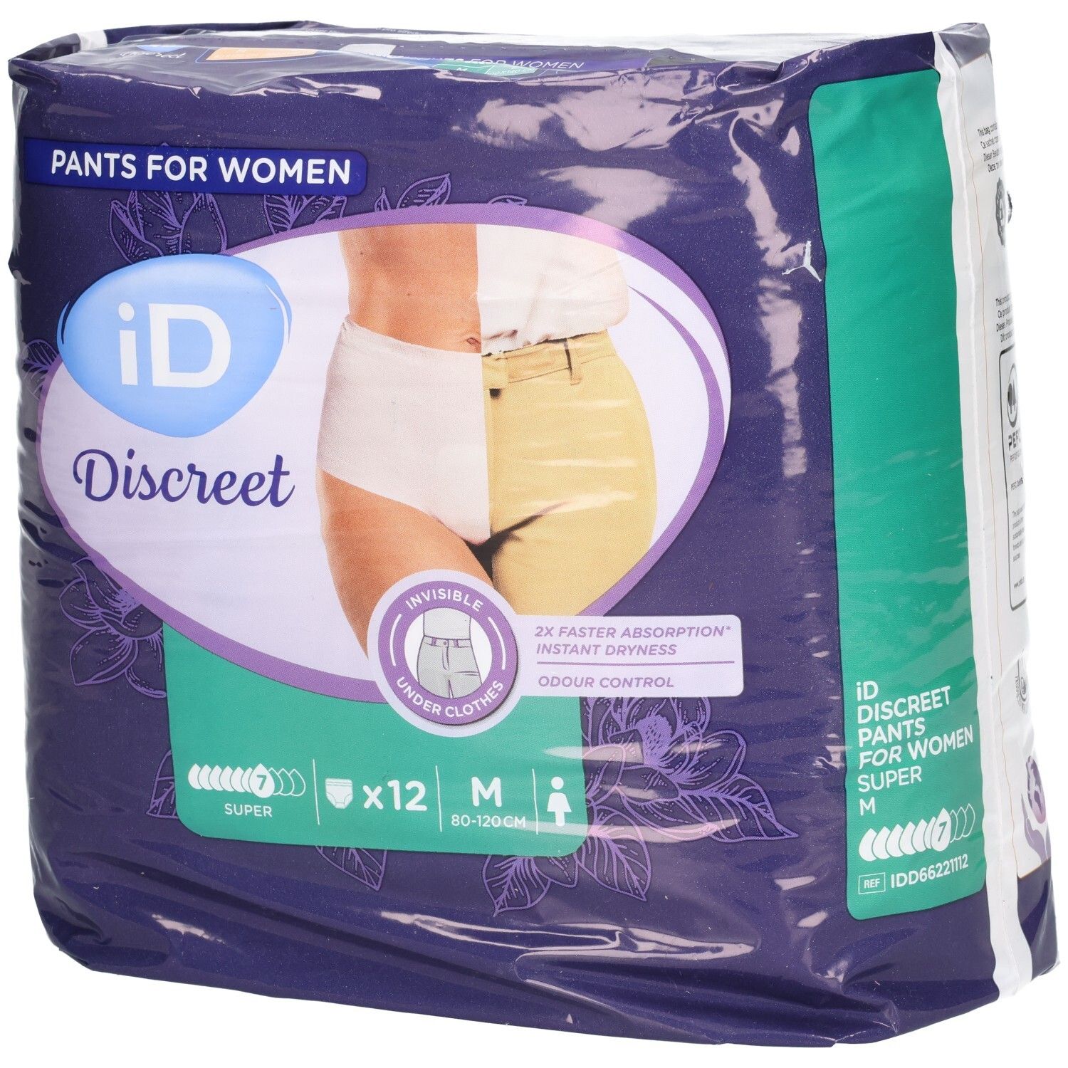 Verpackung von ID Discreet Pants M Super Btl. 12 Stk. Aufdruck: ID Discreet, Pants for Women, M, 12 Stück.