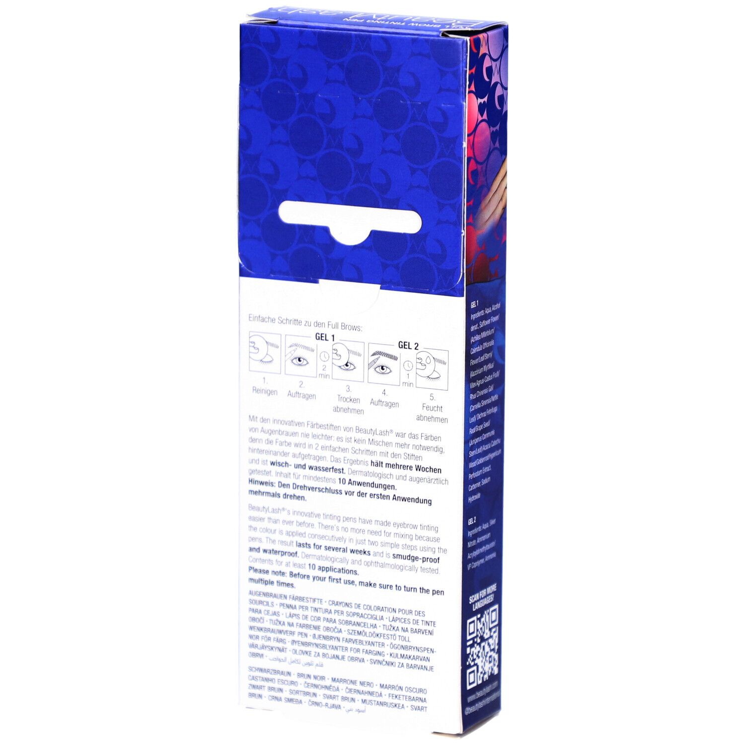 RefectoCil BeautyLash TWO GO Black Brown. Verpackung, Rückseite mit Anwendungshinweisen.