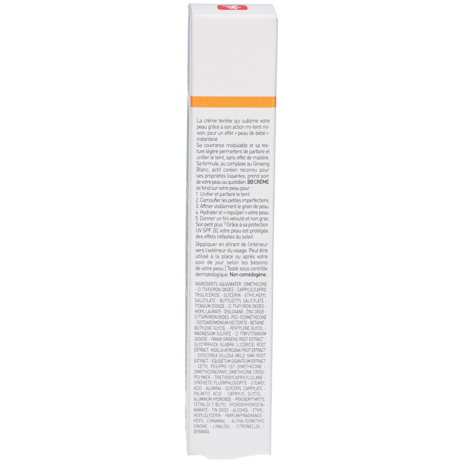 Rückseite der Schachtel. Text in mehreren Sprachen. Produktbeschreibung und Inhaltsstoffe.