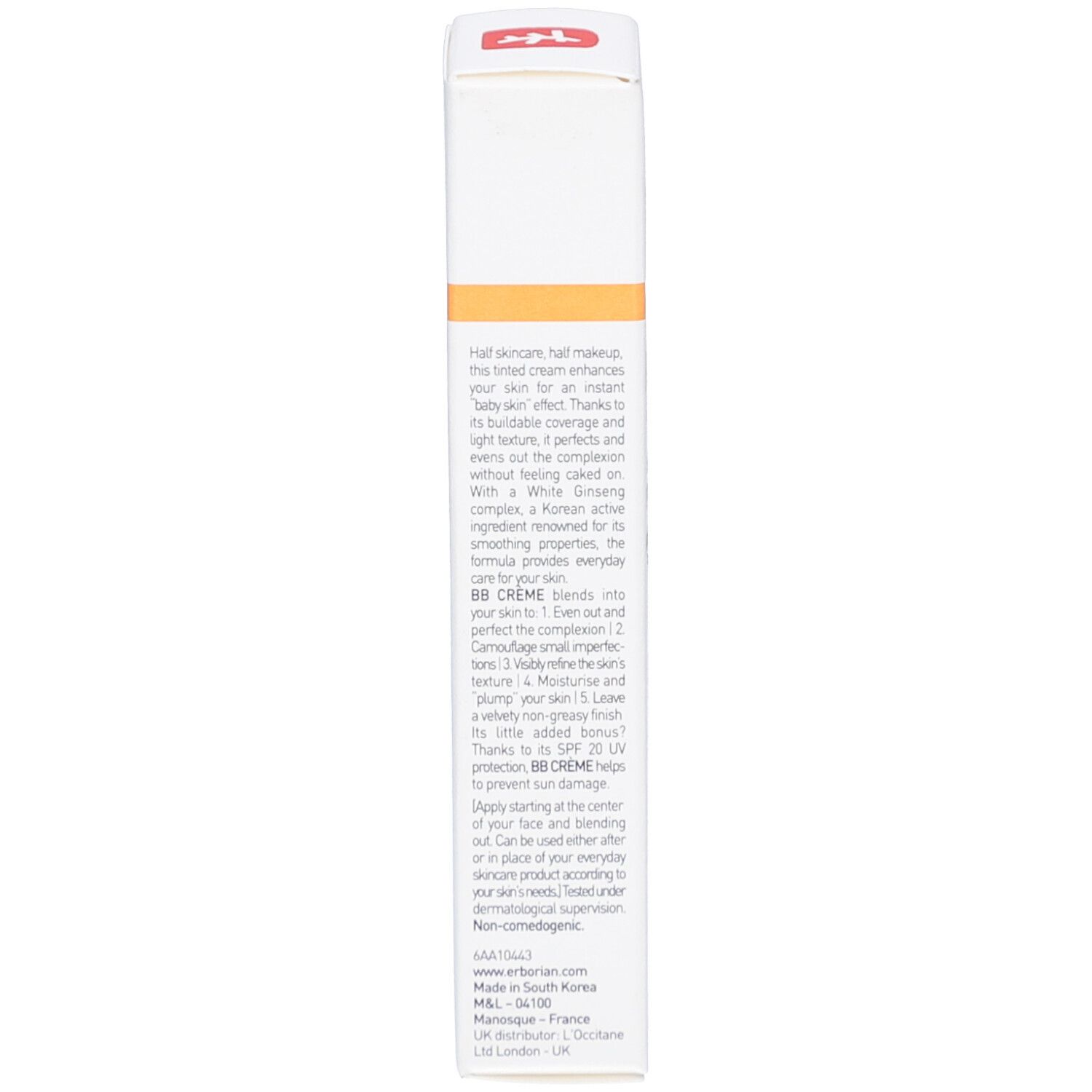 Produktverpackung. Text in mehreren Sprachen. Informationen zur Anwendung und Inhaltsstoffe.