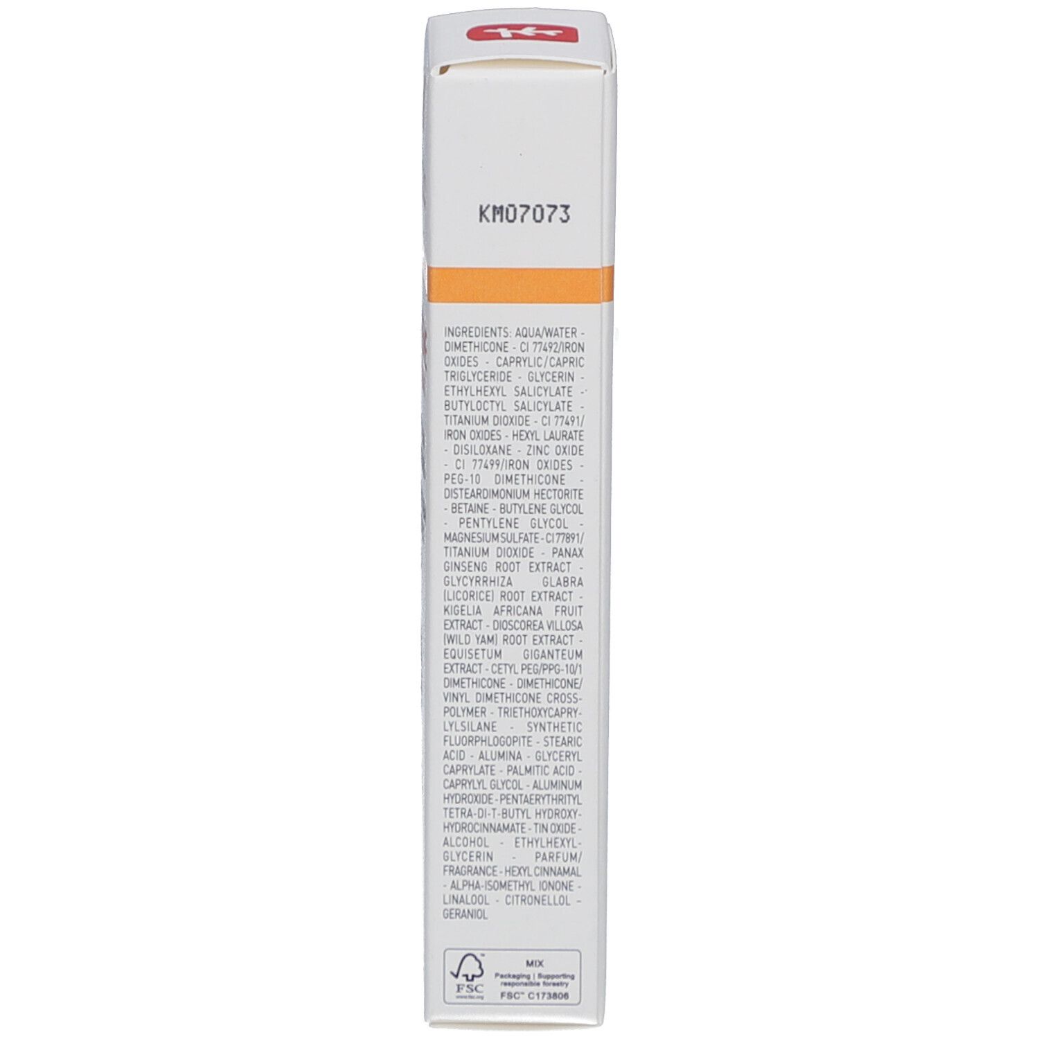 Produktverpackung. Auflistung der Inhaltsstoffe. Text in englischer Sprache.